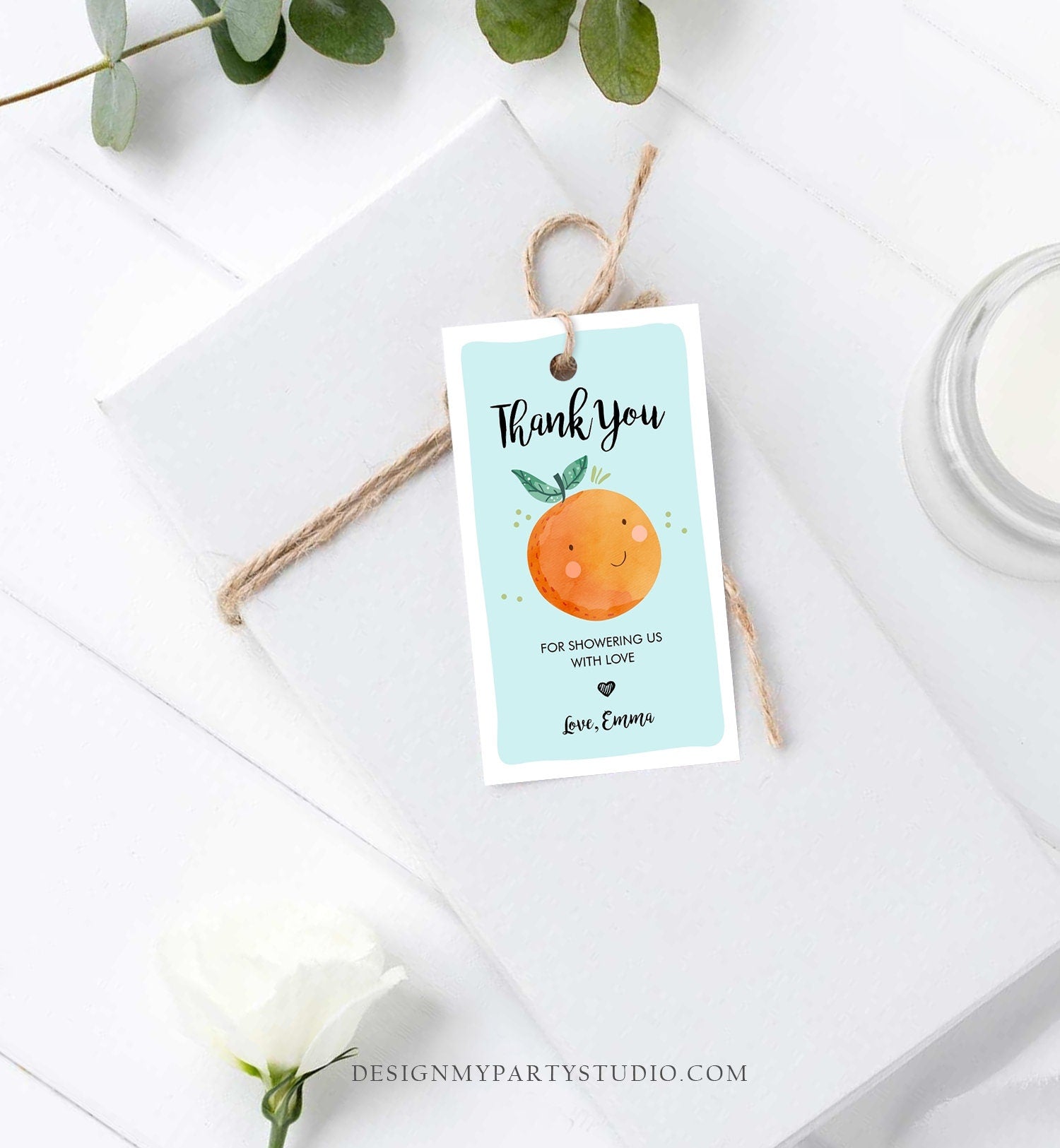 Editable A Little Cutie is on The Way Favor Tag Orange Clementine Baby Shower Cutie Gift Tag Blue Boy Template Corjl Printable 0330