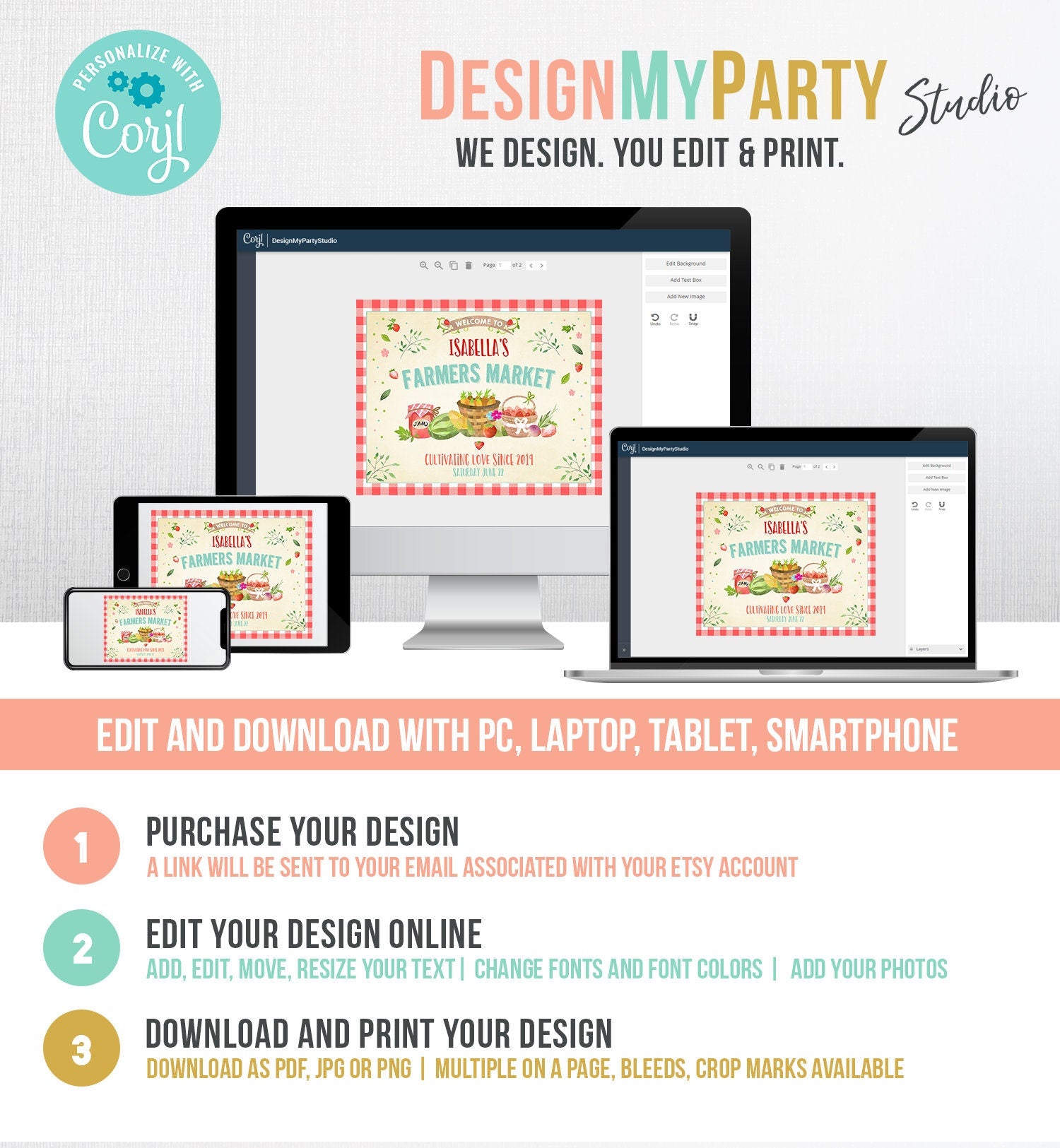 Editable Farmers Market Welcome Sign Birthday Baby Shower Farm Party Decor Fruits Market Locally Grown Digital Template Printable 0144