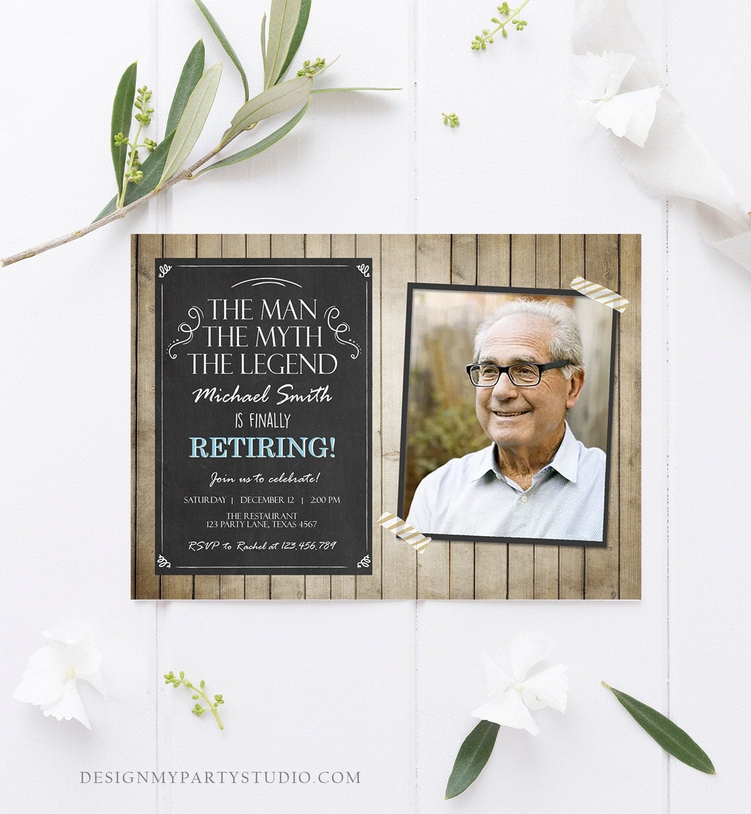 Editable The Man The Myth The Legend Invitation Retirement Invitation Man Men Rustic Chalk Download Printable Invitation Corjl 0101