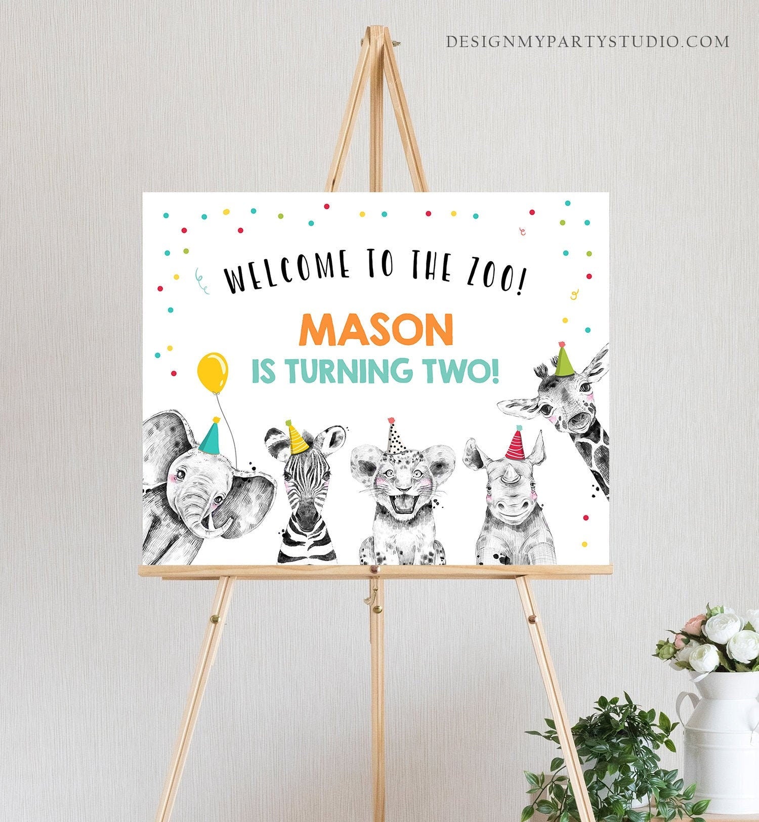 Editable Party Animals Welcome to the Zoo Sign Safari Animals Sign Welcome Jungle Sign Birthday Animals Boy Digital Template Printable 0390
