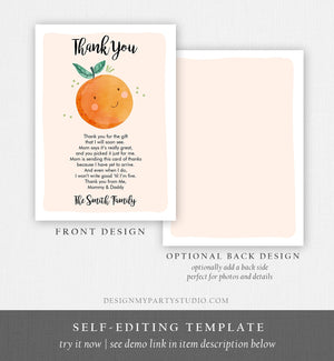 Editable A Little Cutie Thank You Card Baby Shower Clementine Orange Thank You Coed Shower Neutral Download Printable Corjl Template 0330