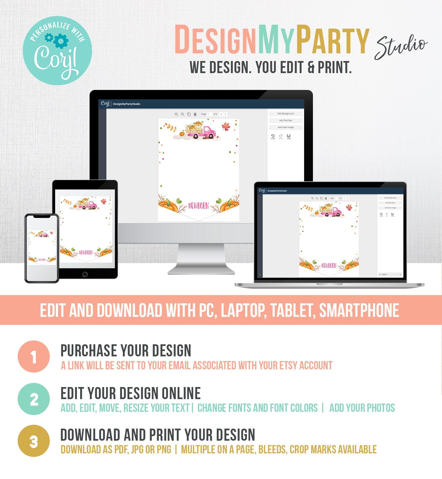 Editable Pumpkin First Birthday Banner Monthly Photo Banner Pink Pumpkin Truck Banner Pumpkin Birthday Girl Fall Autumn PRINTABLE Corjl 0153