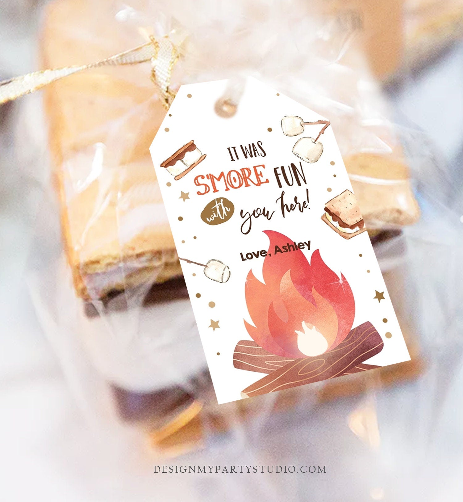 Editable S'more Favor Tags Thank you Backyard Bonfire Party Birthday Bonfire Smore Fun with you Baby Shower Fall Template PRINTABLE 0179