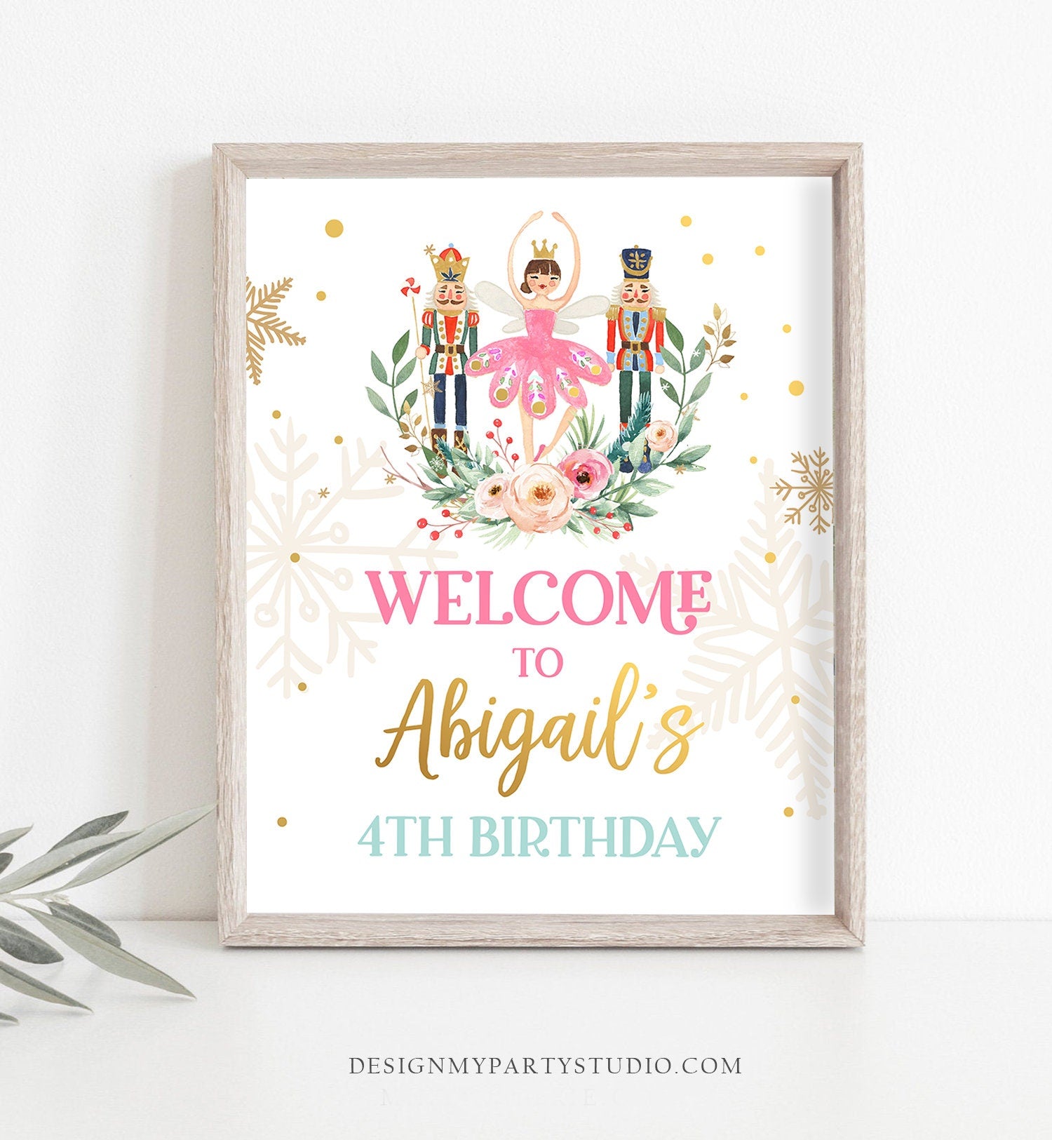 Editable Nutcracker Birthday Welcome Sign Winter Birthday Girl Sugar Plum Fairy Christmas Party Holiday Digital Template Printable 0352