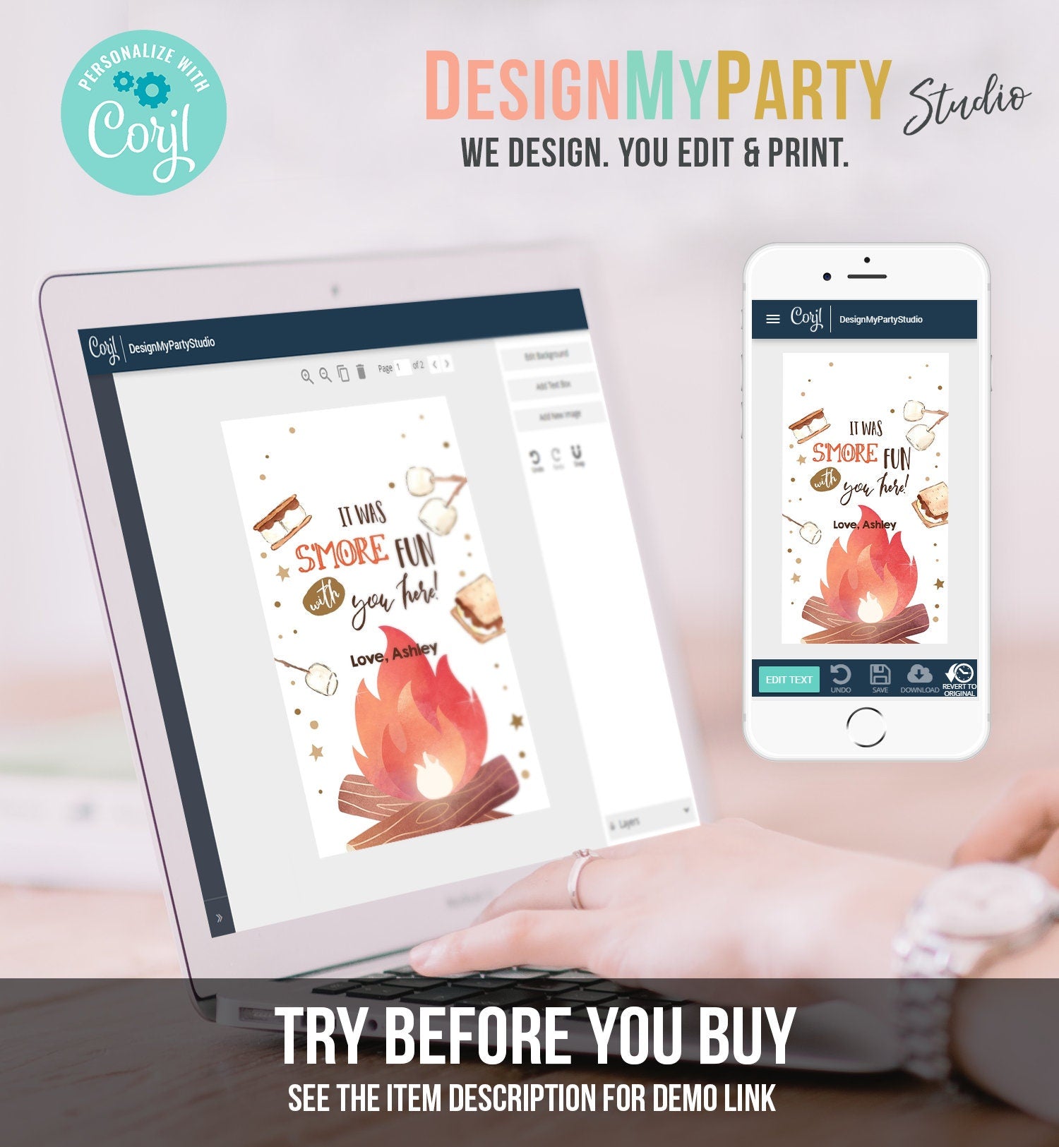 Editable S'more Favor Tags Thank you Backyard Bonfire Party Birthday Bonfire Smore Fun with you Baby Shower Fall Template PRINTABLE 0179