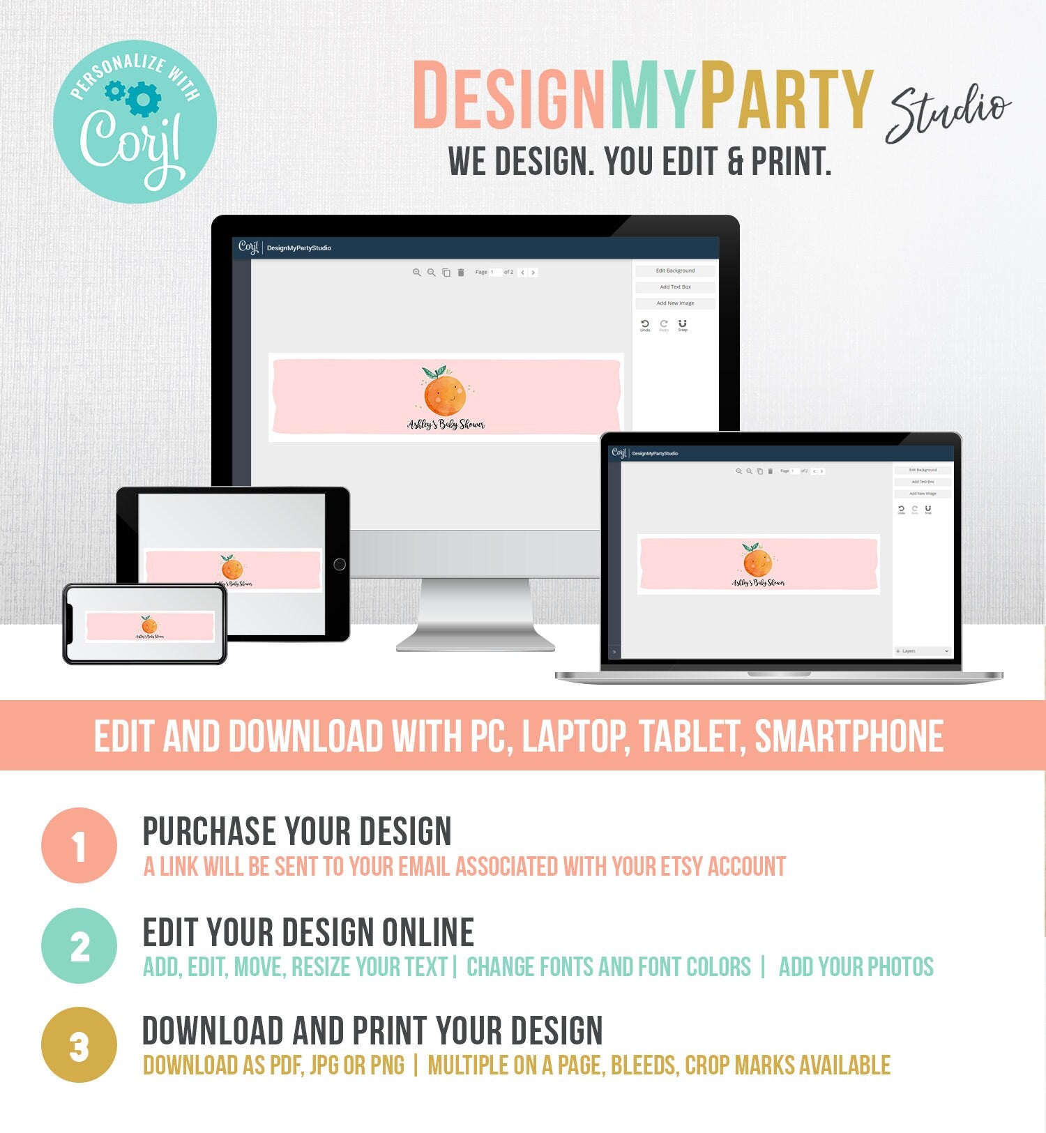 Editable A Little Cutie is on The Way Water Bottle Labels Pink Girl Baby Shower Clementine Orange Cutie Decor Printable Corjl Template 0330