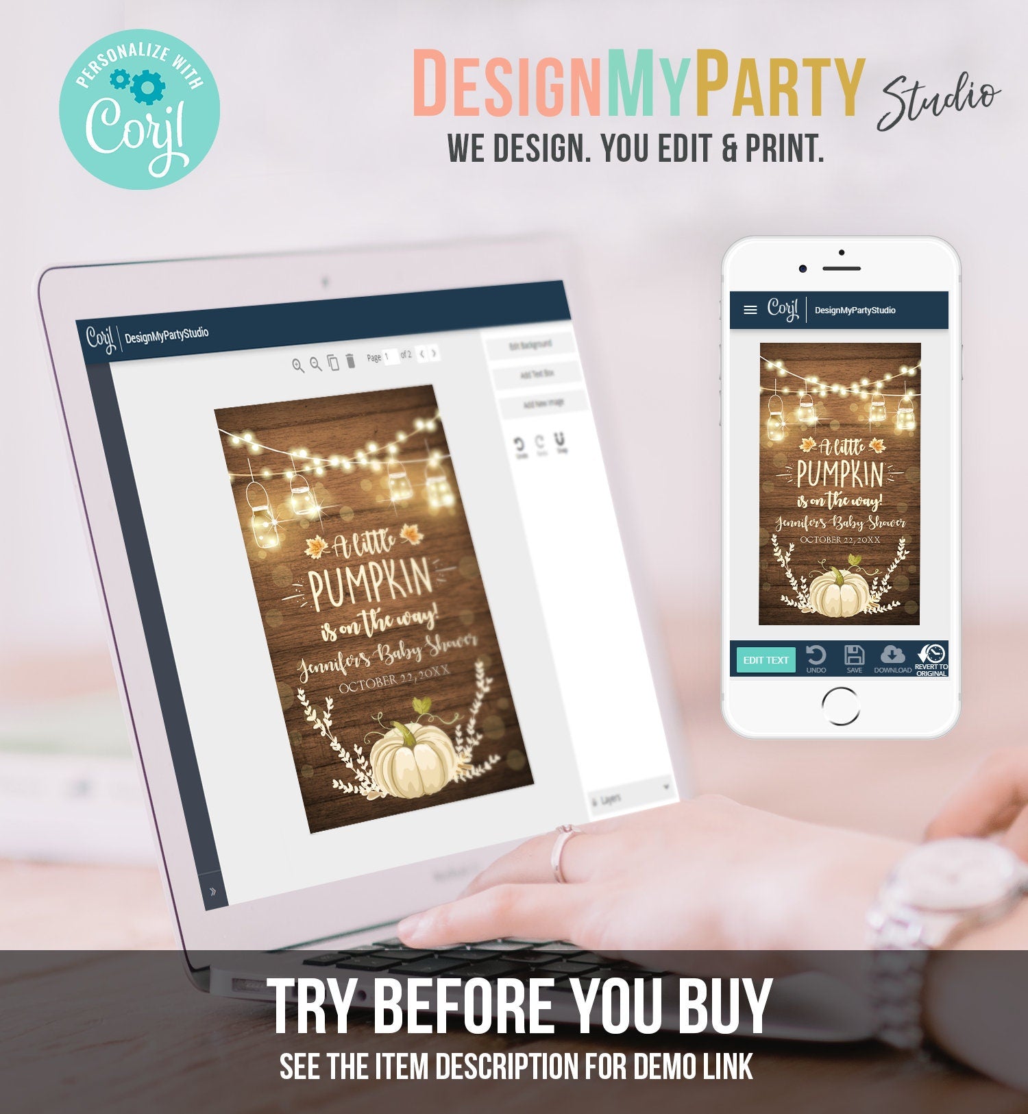 Editable Little Pumpkin Favor Tag Thank You Tag Birthday Baby Shower Rustic Wood Fall White Pumpkin Download Corjl Template Printable 0015