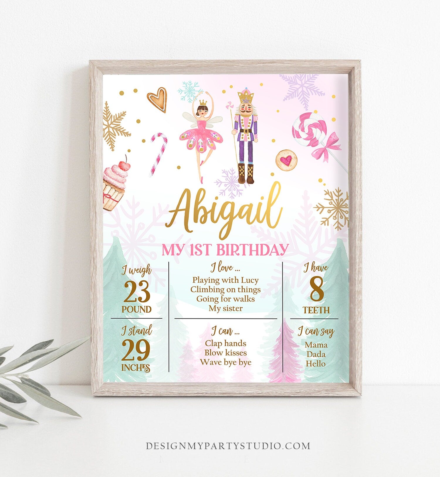 Editable Nutcracker Birthday Milestones Sign Girl First Birthday 1st Birthday Land of Sweets Milestone Board Digital Template Printable 0352