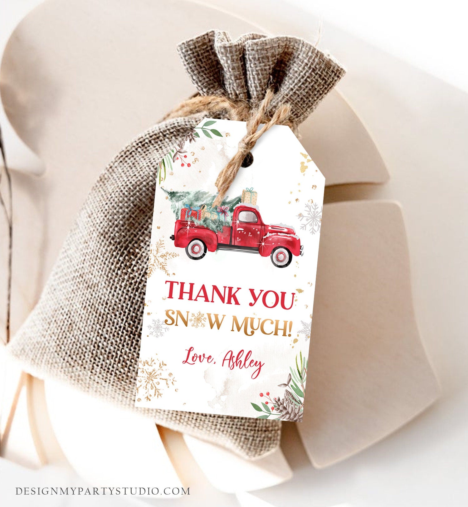Editable Red Truck Winter Favor Tag Holiday Christmas Thank You Snow Much Baby Shower Bridal Shower Birthday Digital Template Printable 0356