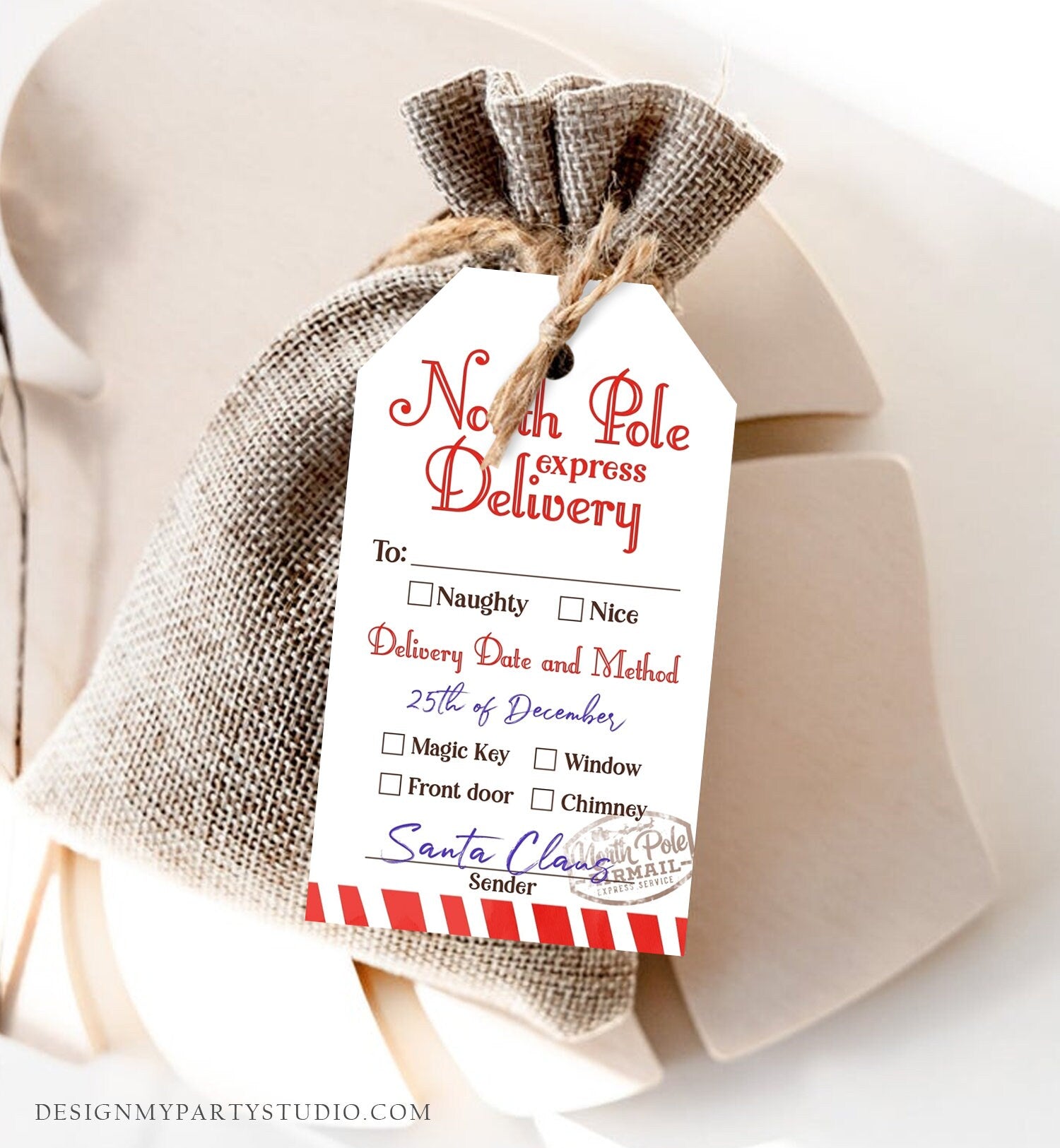 Editable North Pole Delivery Tag Personalized Christmas Tags Holiday Labels Santa Gift Tags Xmas Download Printable Template Corjl 0443