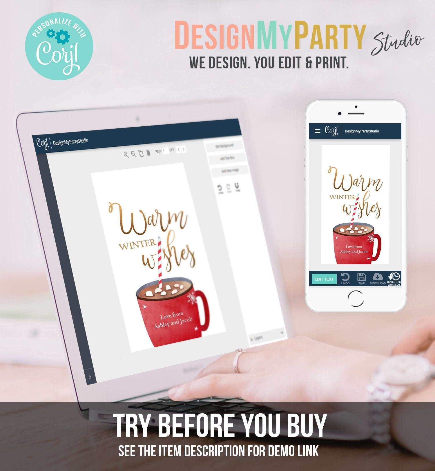 Editable Warm Wishes Tag Personalized Christmas Tag Hot Cocoa Tag Holiday Gift Tag Hot Chocolate Download Printable Template Corjl 044300353