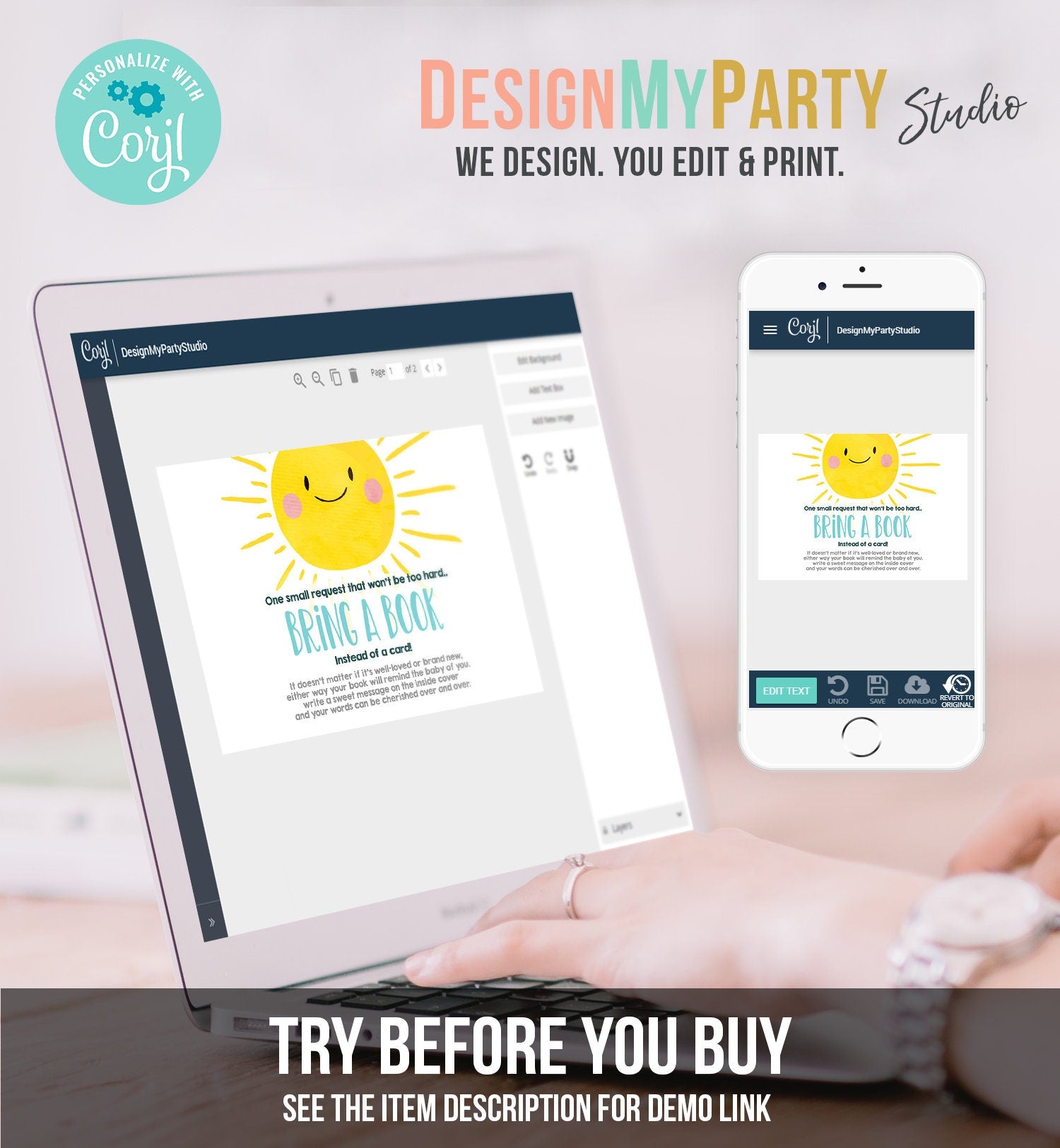 Editable Baby Shower Bring a Book Card A Ray Of Sunshine Little Sunshine Blue Books for Baby Book Request Template Corjl Printable 0141