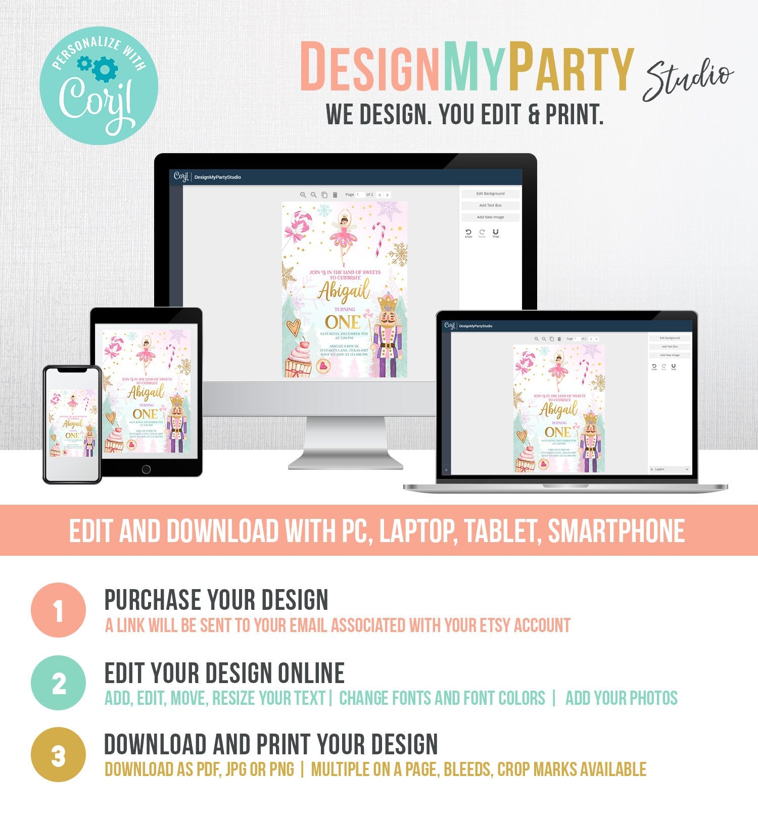 Editable Nutcracker Birthday Invitation Girl Land of Sweets Winter Pink Girl Sugar Plum Fairy Digital Download Template Printable 0352