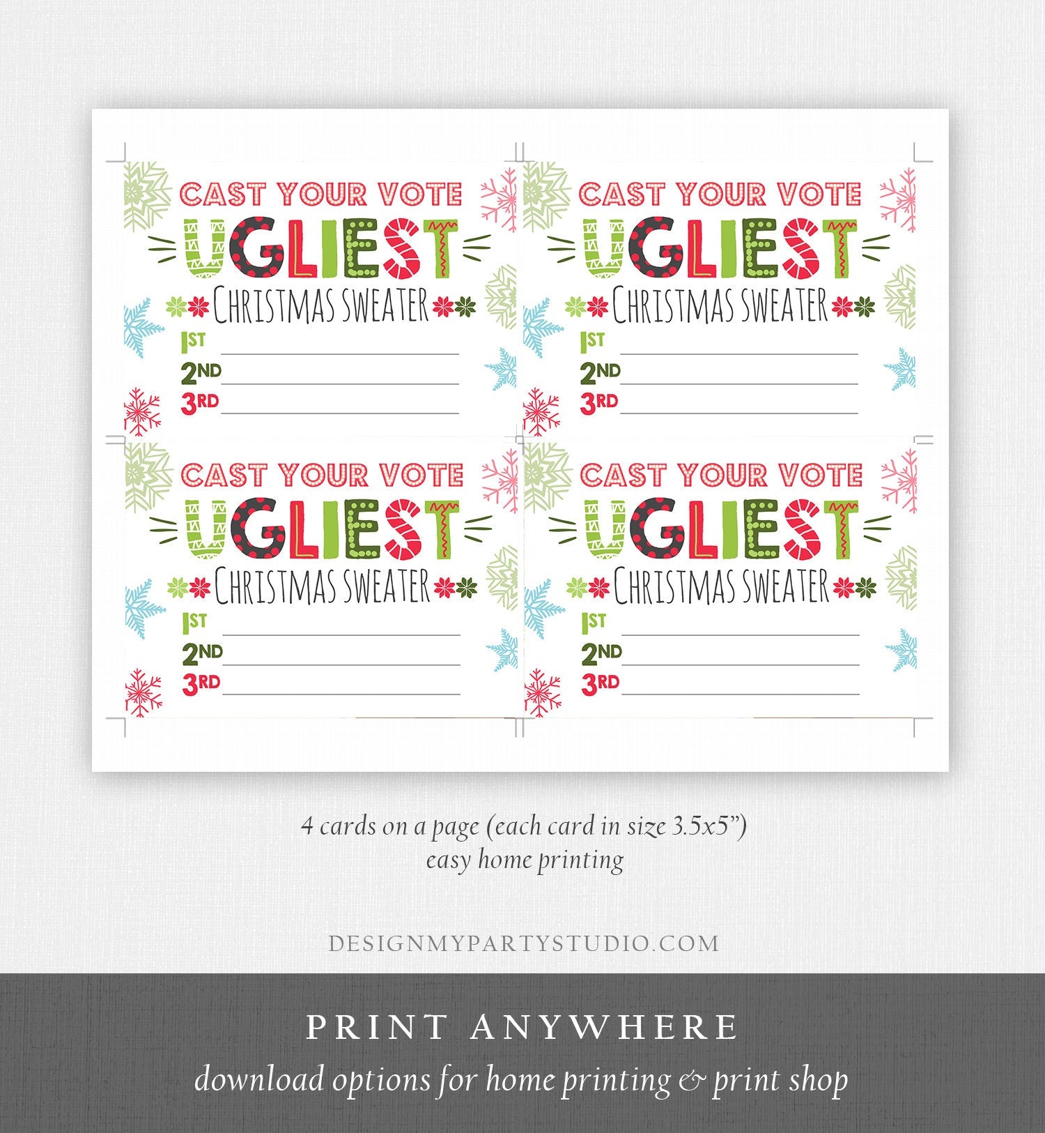 Ugly Sweater Voting Ballots Ugliest Sweater Vote Cards Christmas Ugly Sweater Party Ugly Sweater Contest Download DIY Digital PRINTABLE 0053