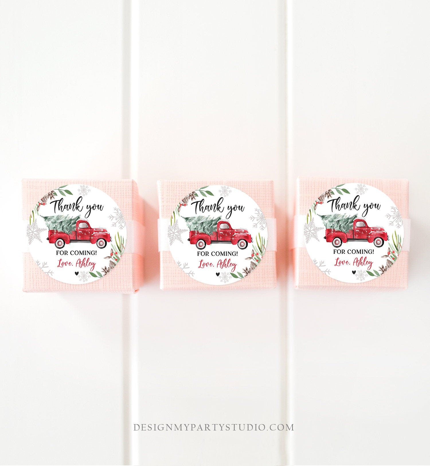 Editable Winter Truck Favor Tag Christmas Red Boy Birthday Baby Shower Bridal Shower Thank You Digital Download Template Printable 0356