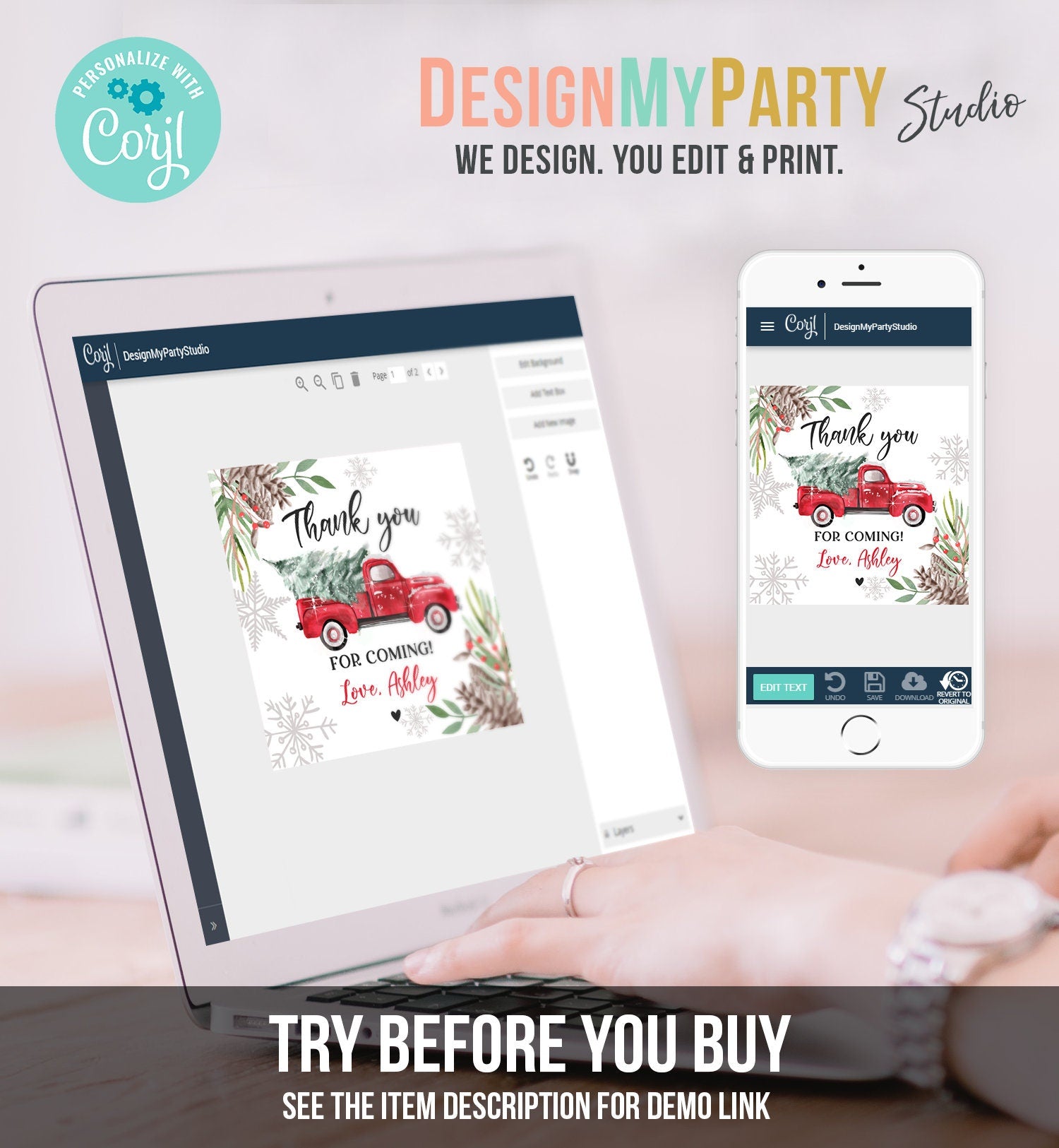 Editable Winter Truck Favor Tag Christmas Red Boy Birthday Baby Shower Bridal Shower Thank You Digital Download Template Printable 0356