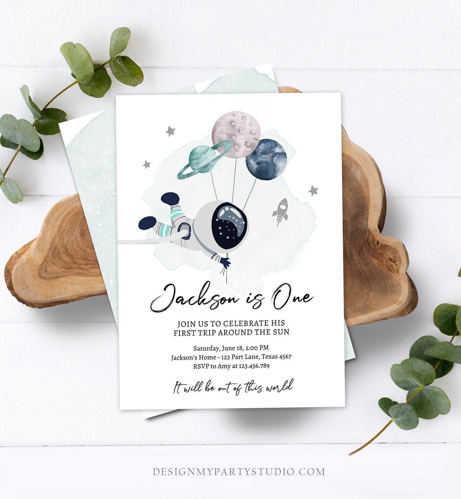 Editable Outer Space Birthday Invitation Out of this World Astronaut Trip Around the Sun Digital Download Evite Template Printable 0366