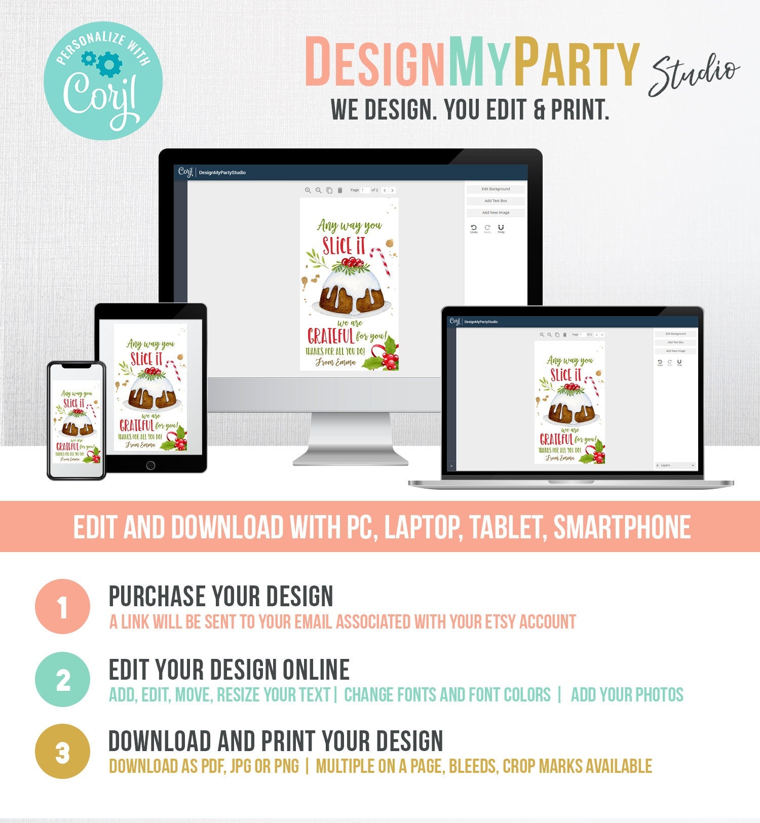Editable Christmas Gift Tags Grateful Xmas Pie Tag Teacher Appreciation Staff Nurse Bakery Holiday Digital Download Template Printable 0362