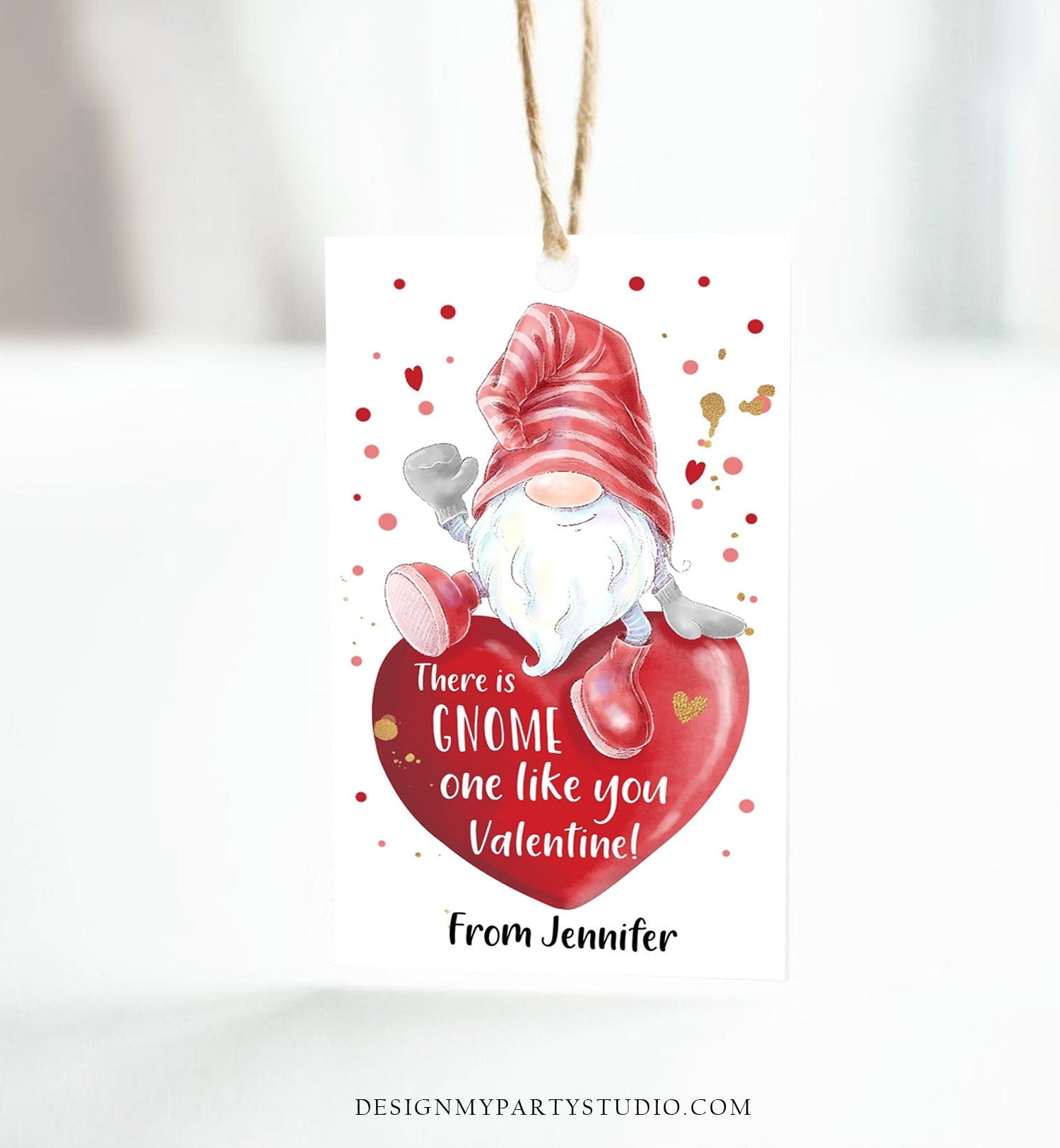 Editable Gnome Valentine Tag Valentine Cards for Kids School Valentine Class Gnome One Like You Download Printable Template Corjl 0370