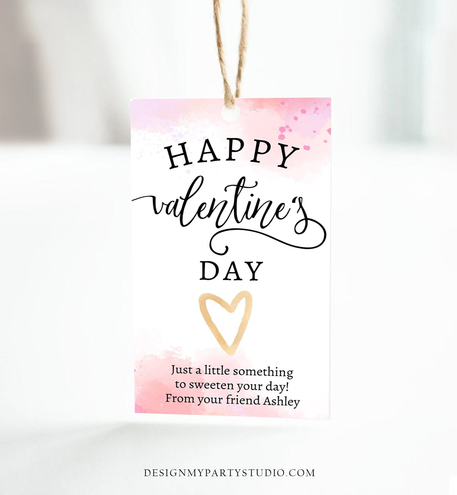 Editable Valentine's Tags Valentines Day Gift Tags Favor Tags Pink Valentine Cards for Kids Printable Personalized Digital PRINTABLE 0370