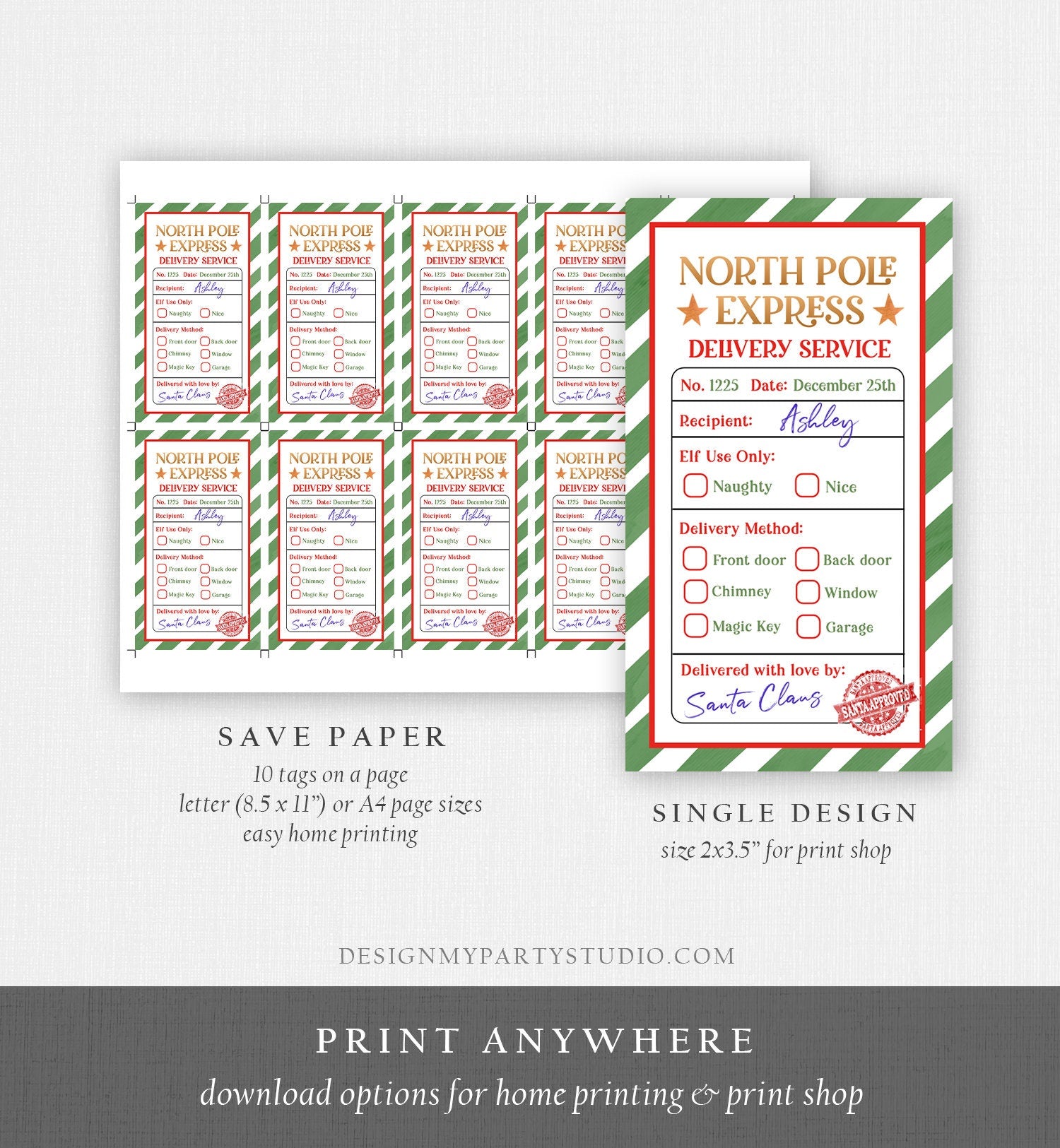 Editable North Pole Express Delivery Christmas Gift Tag Special Delivery Favor Tag Christmas Eve Santa Claus Label Template Printable 0443