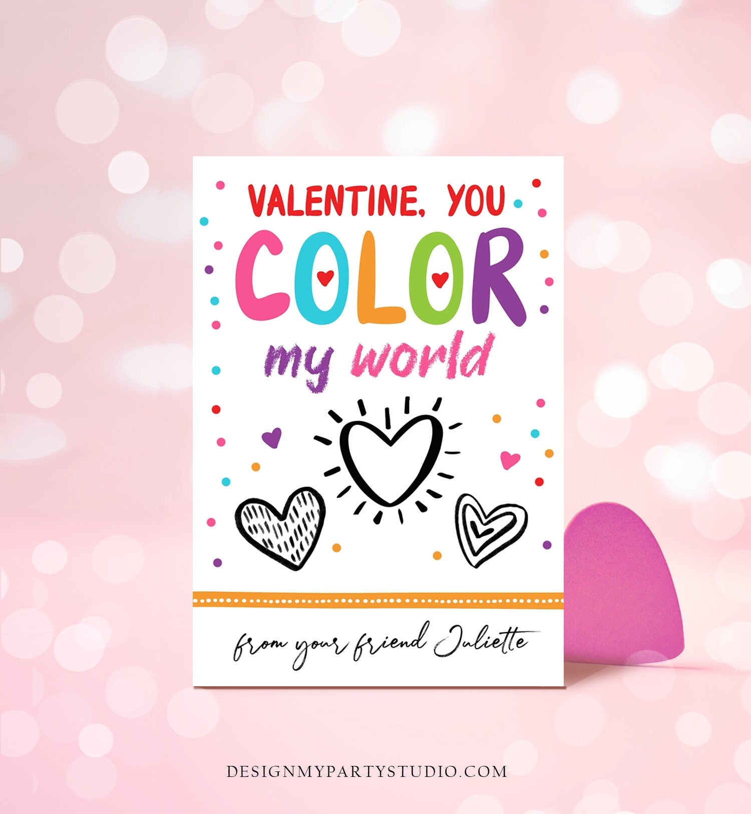 Editable Valentine's Day Crayon Card You Color My World Valentines Day Card for Kids Coloring Printable Personalized Digital PRINTABLE 0370