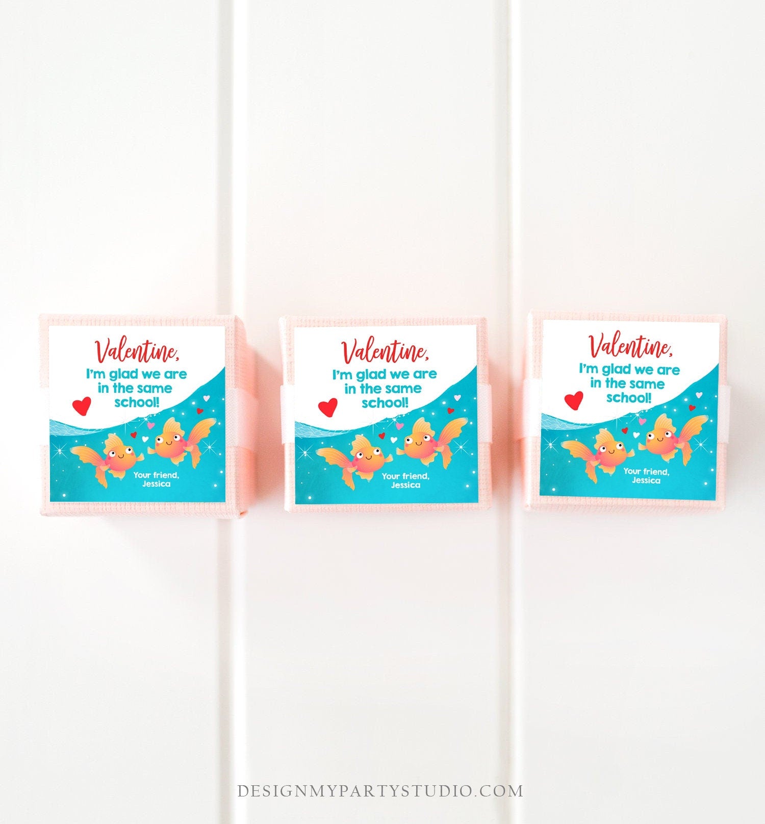 Editable Goldfish Valentine's Day Tag Glad We're in the Same School Sticker Preschool Kids Valentine Tag Digital Template Printable 0370