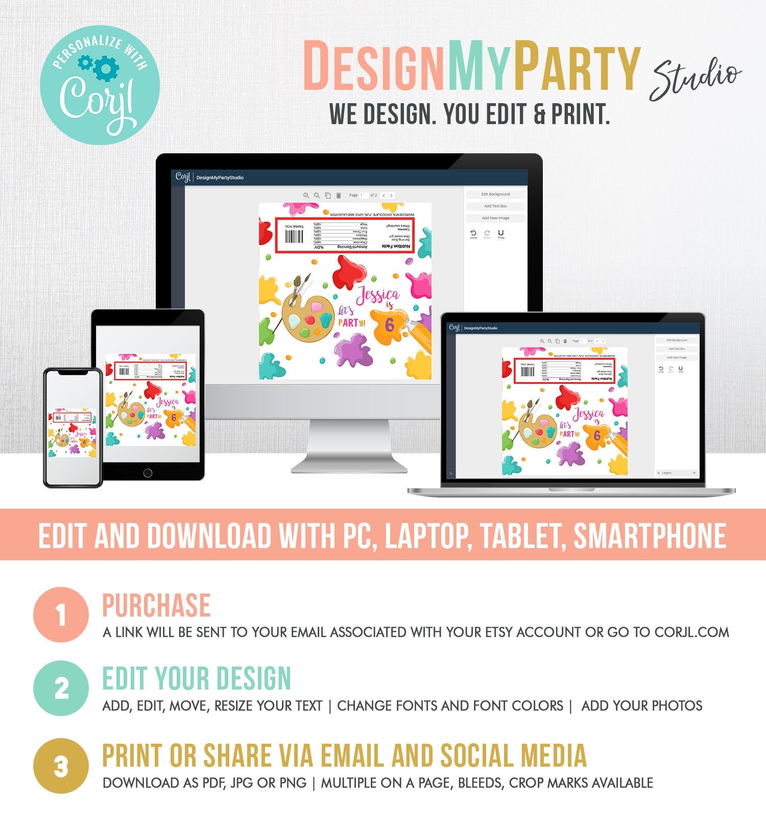 Editable Art Party Chocolate Bar Labels Candy Bar Wrapper Paint Party Birthday Chocolate Wrapper Splatter Digital Template Printable 0319