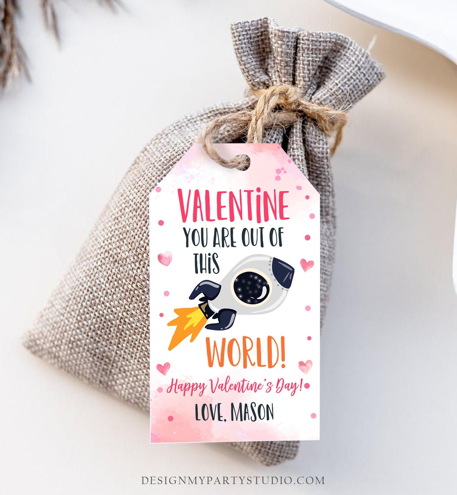 Editable Valentine You Are Out Of This World Favor Tag Thank You Space Rocket Ship Valentine's Day Tag School Non-Candy Printable 0370