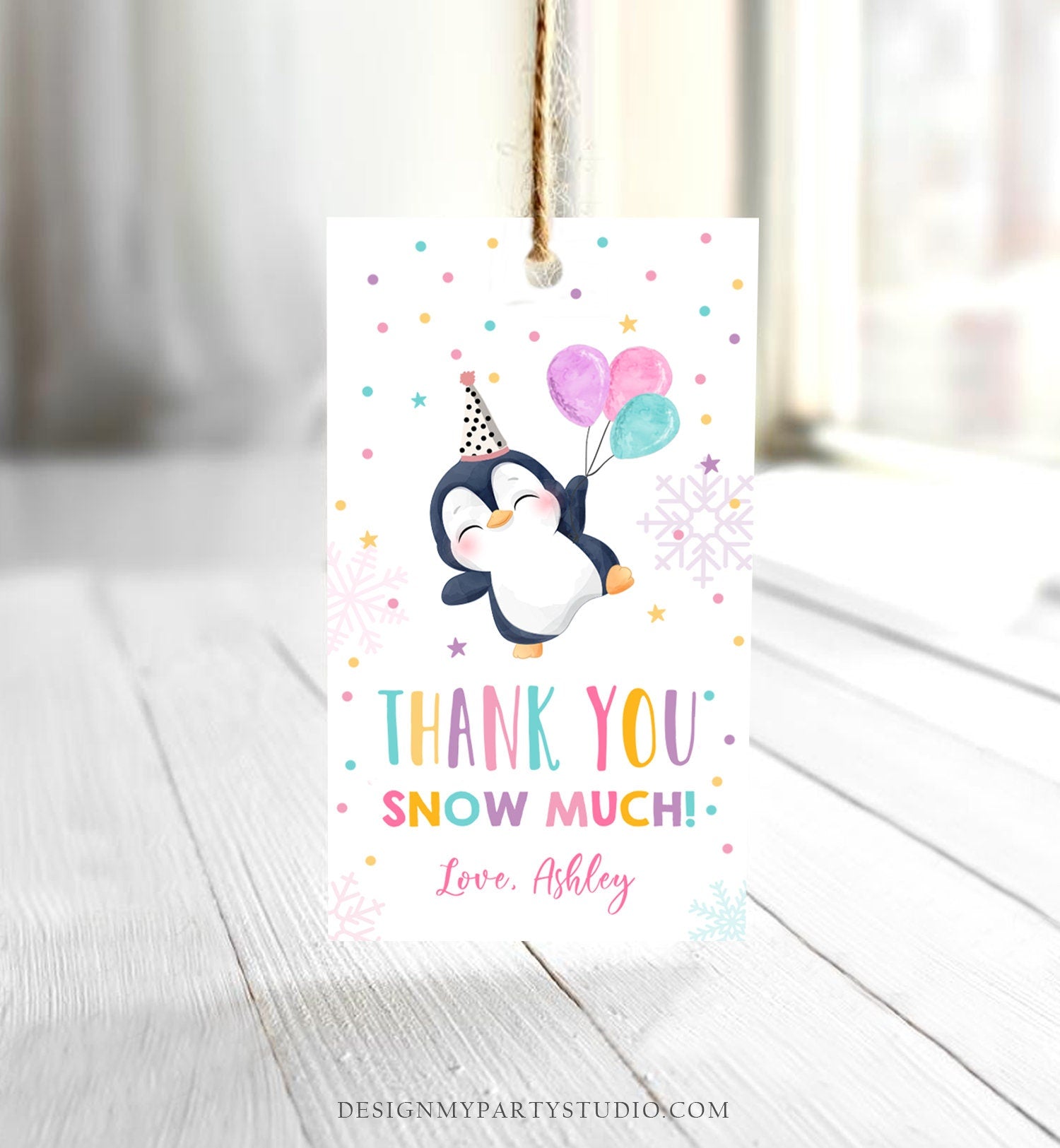 Editable Penguin Favor Tag Winter Birthday Tag Winter Onederland Thank You Gift Tags Pink Girl Party Animal Digital Template Printable 0372