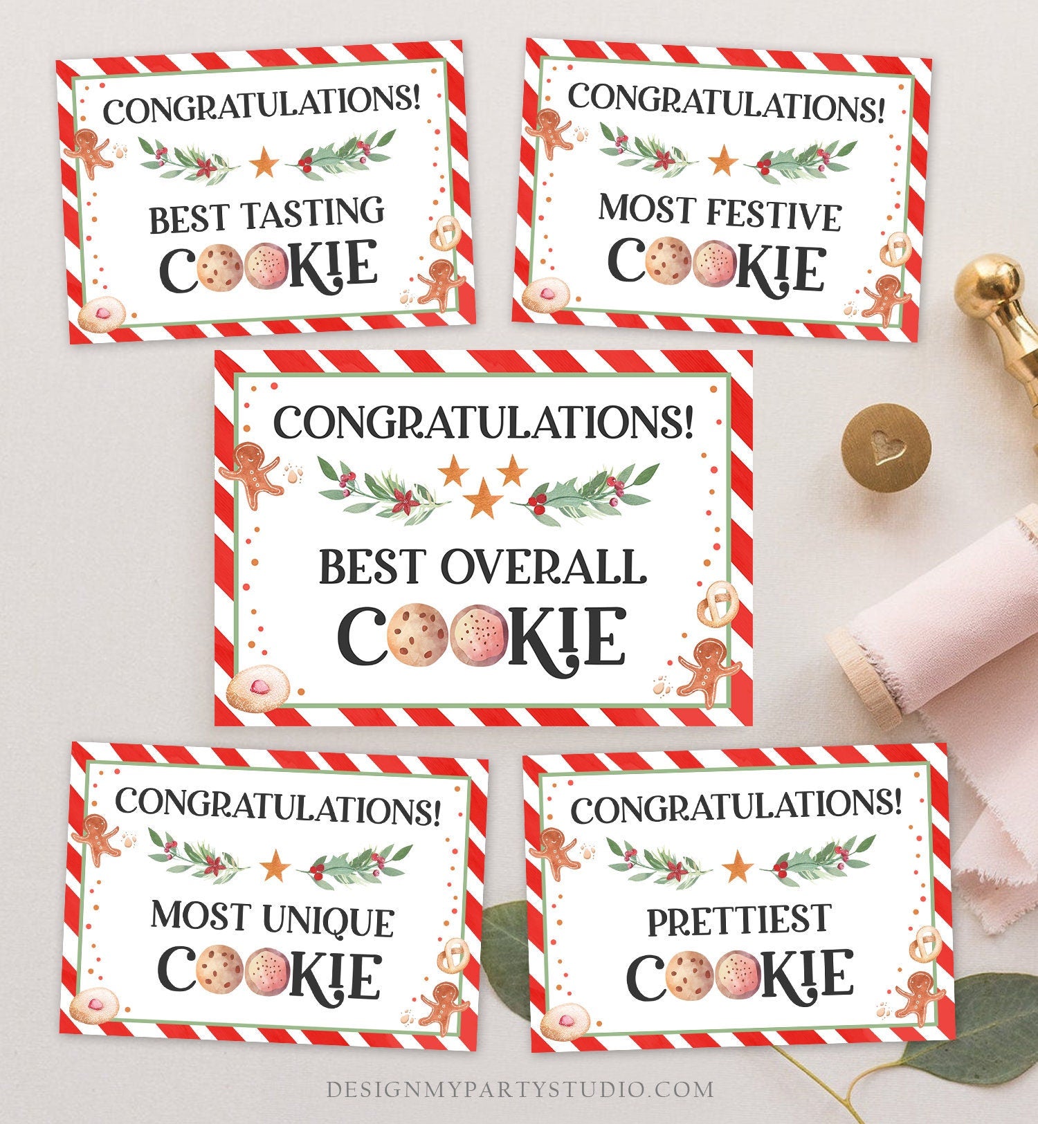 Editable Cookie Award Certificates Voting Awards Cookie Voting Cards Christmas Cookie Exchange Party Holiday Download Corjl Template 0358