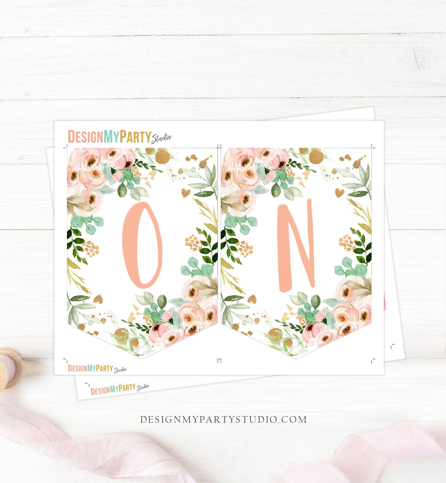 Little Miss Onederful High Chair Banner Pink Floral 1st Girl First Birthday Flowers Gold Pastel ONE Decor Digital Download Printable 0147