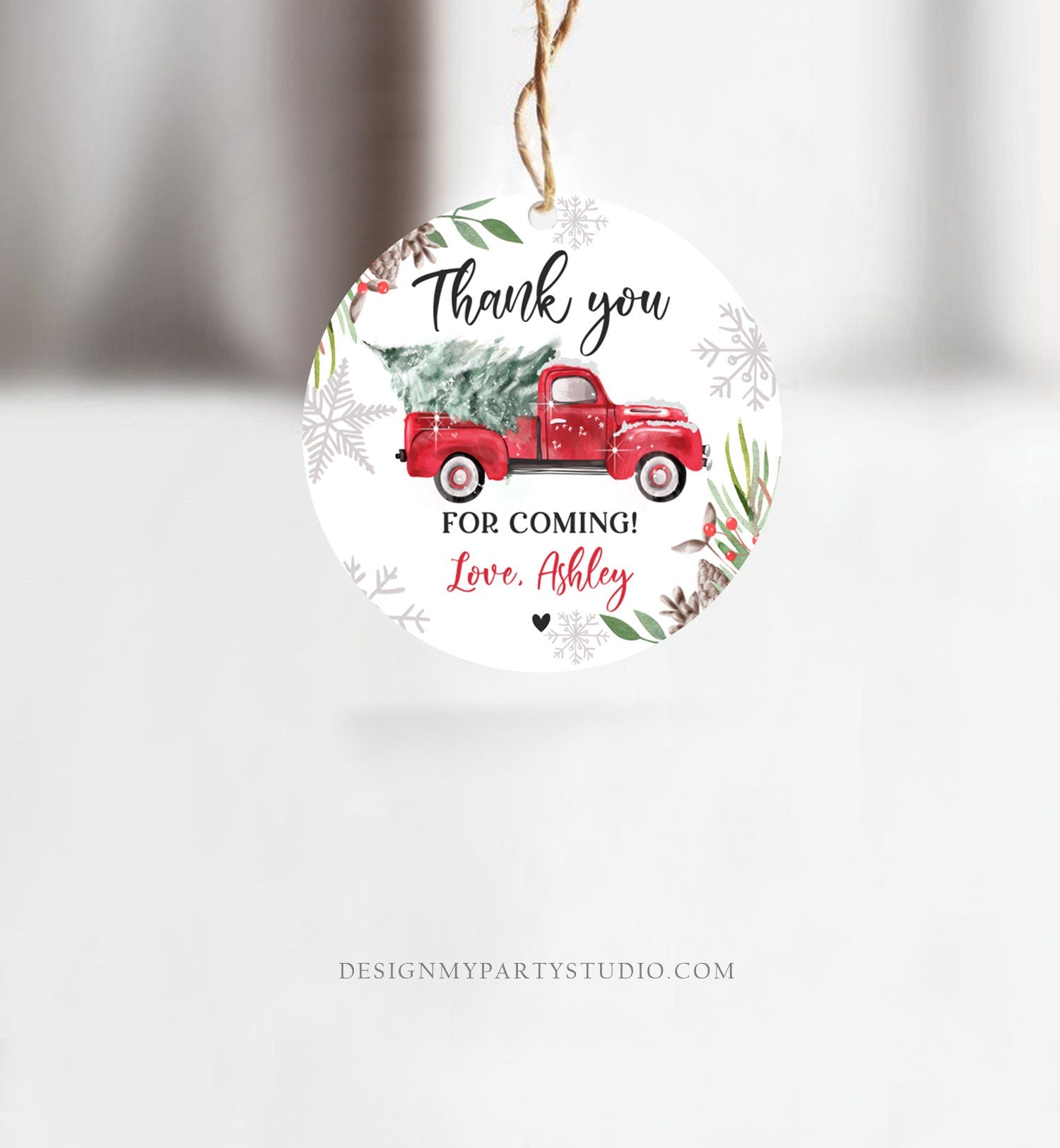 Editable Winter Truck Favor Tag Christmas Red Boy Birthday Baby Shower Bridal Shower Thank You Digital Download Template Printable 0356