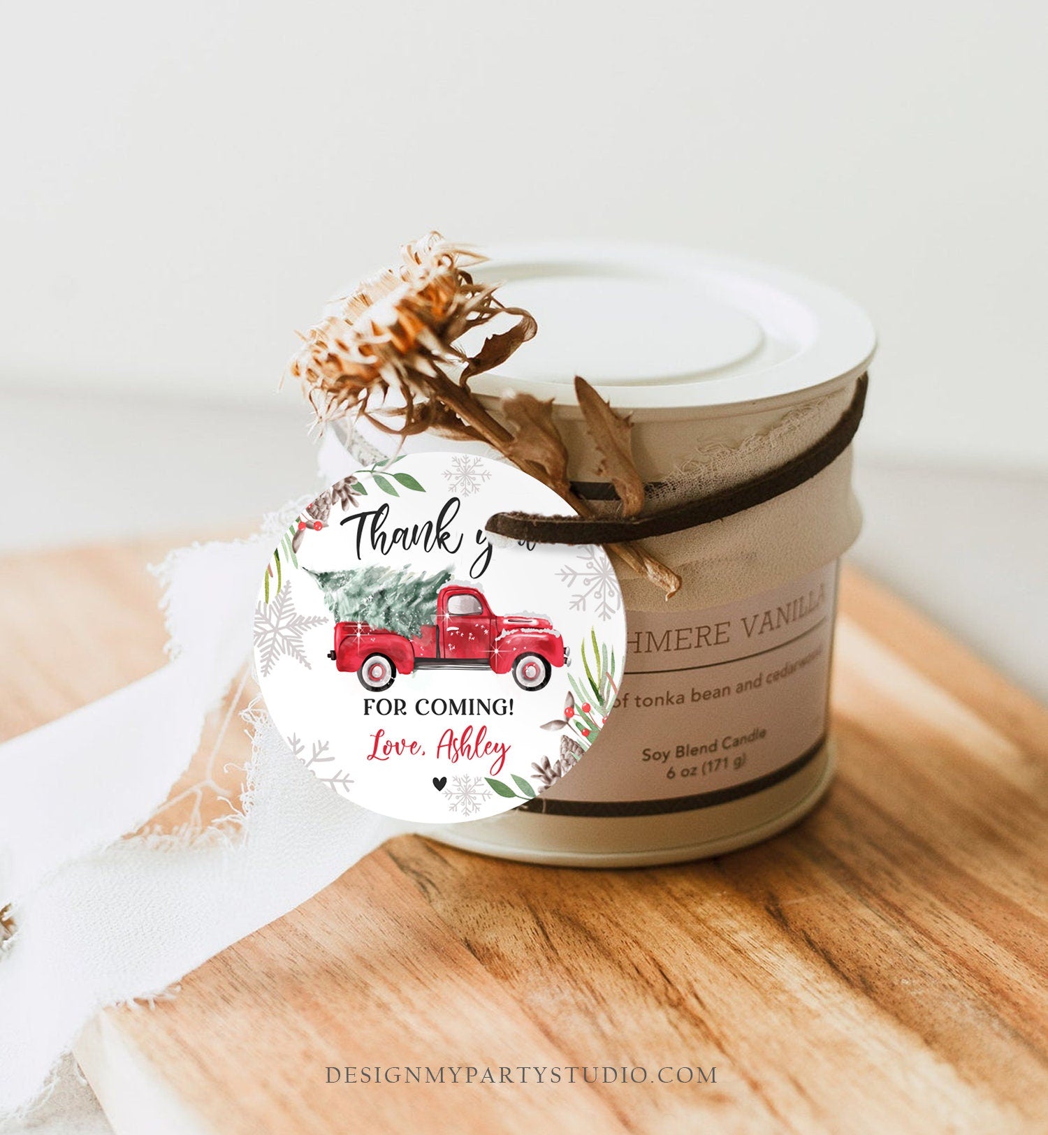 Editable Winter Truck Favor Tag Christmas Red Boy Birthday Baby Shower Bridal Shower Thank You Digital Download Template Printable 0356