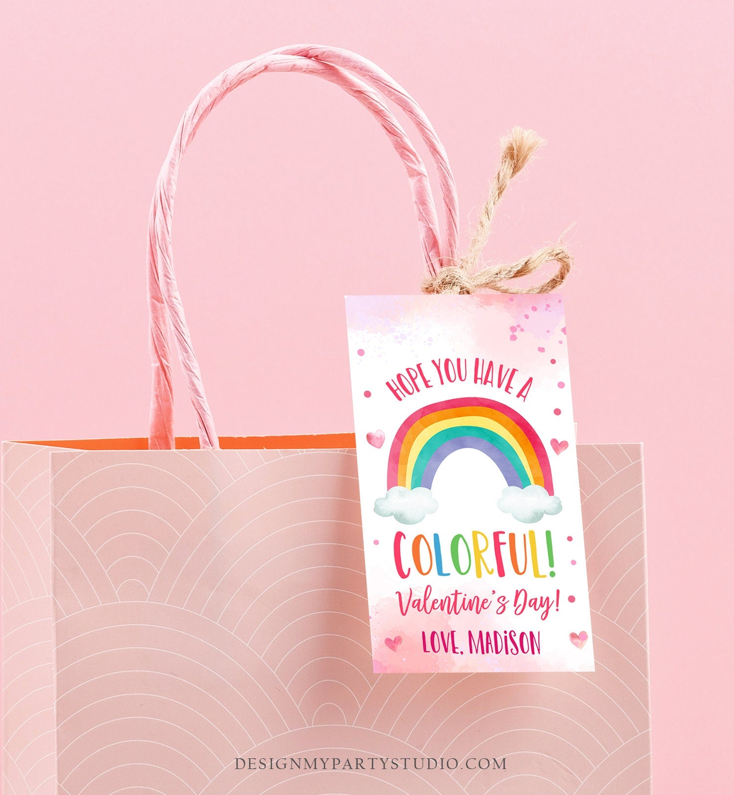 Editable Valentine Rainbow Favor Tag Thank You Over The Rainbow Colorful Valentine's Day School Digital Download Template Printable 0370