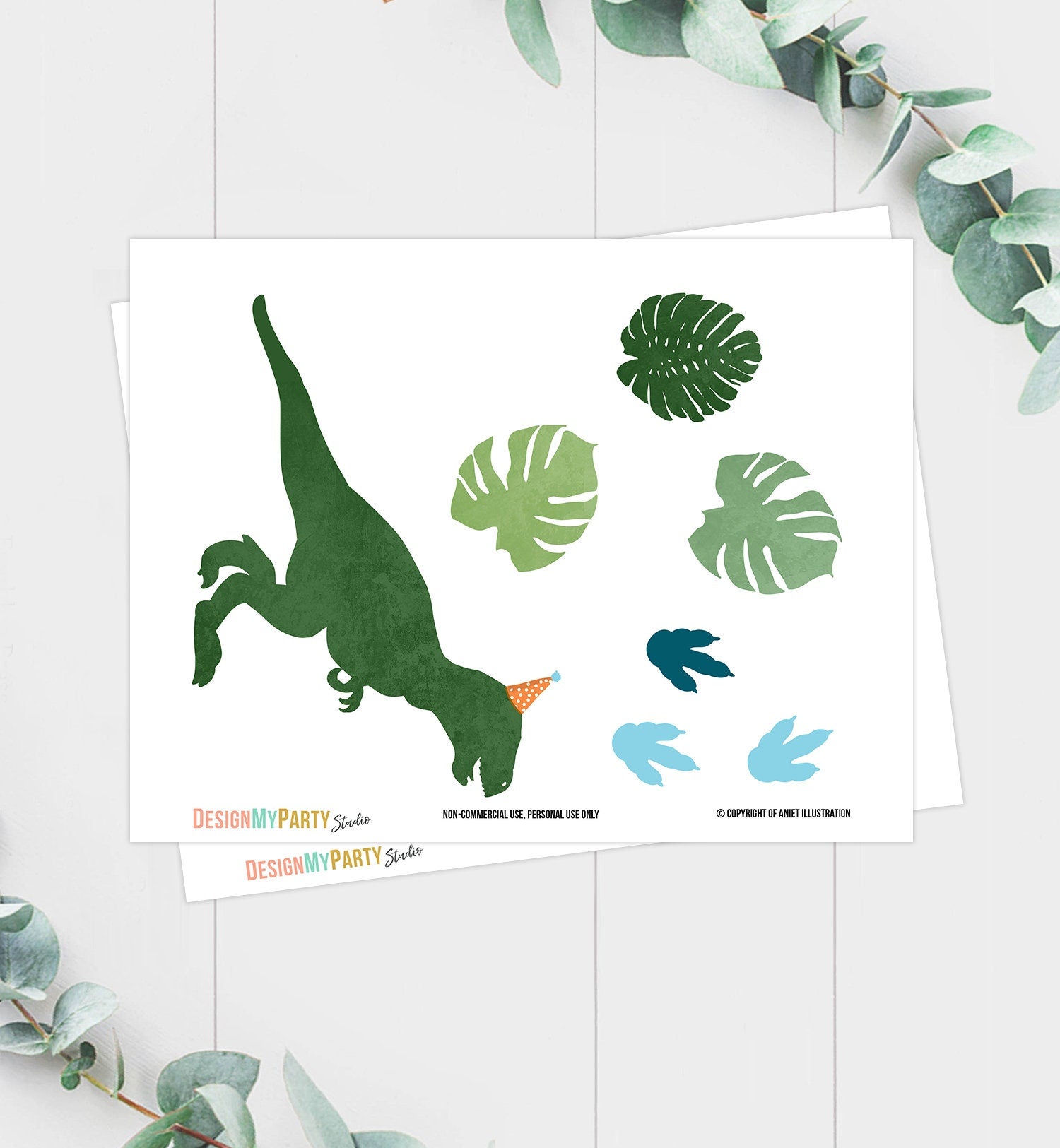 Dinosaur Cake Topper Centerpieces Dinosaur Birthday Party T-Rex Table Decor Rawr Leaves Prehistoric Digital Download Printable 0378 0389