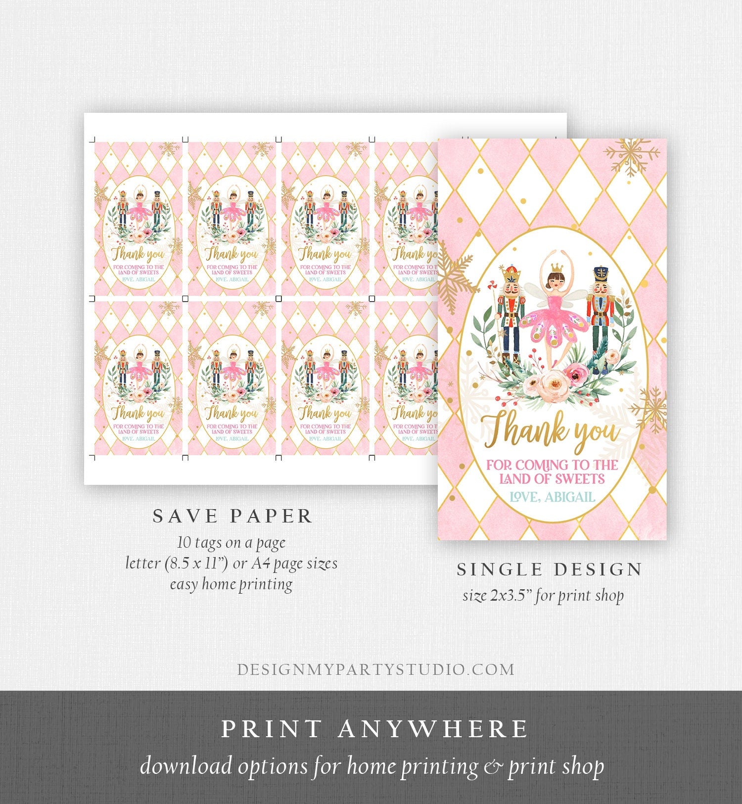 Editable Nutcracker Favor Tag Land of Sweets Birthday Thank You Tag Sugar Plum Fairy Christmas Winter Digital Template Printable 0352