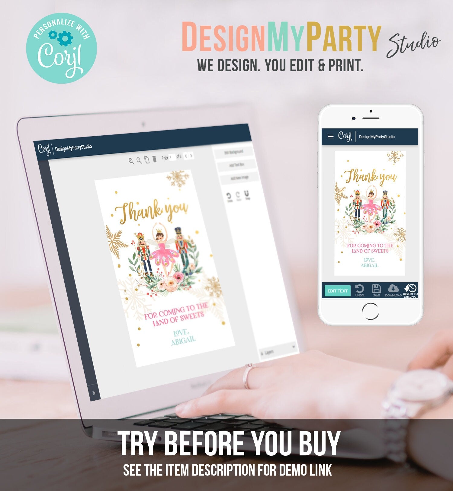 Editable Nutcracker Favor Tag Nutcracker Birthday Land of Sweets Thank You Tag Sugar Plum Fairy Christmas Winter Template Printable 0352