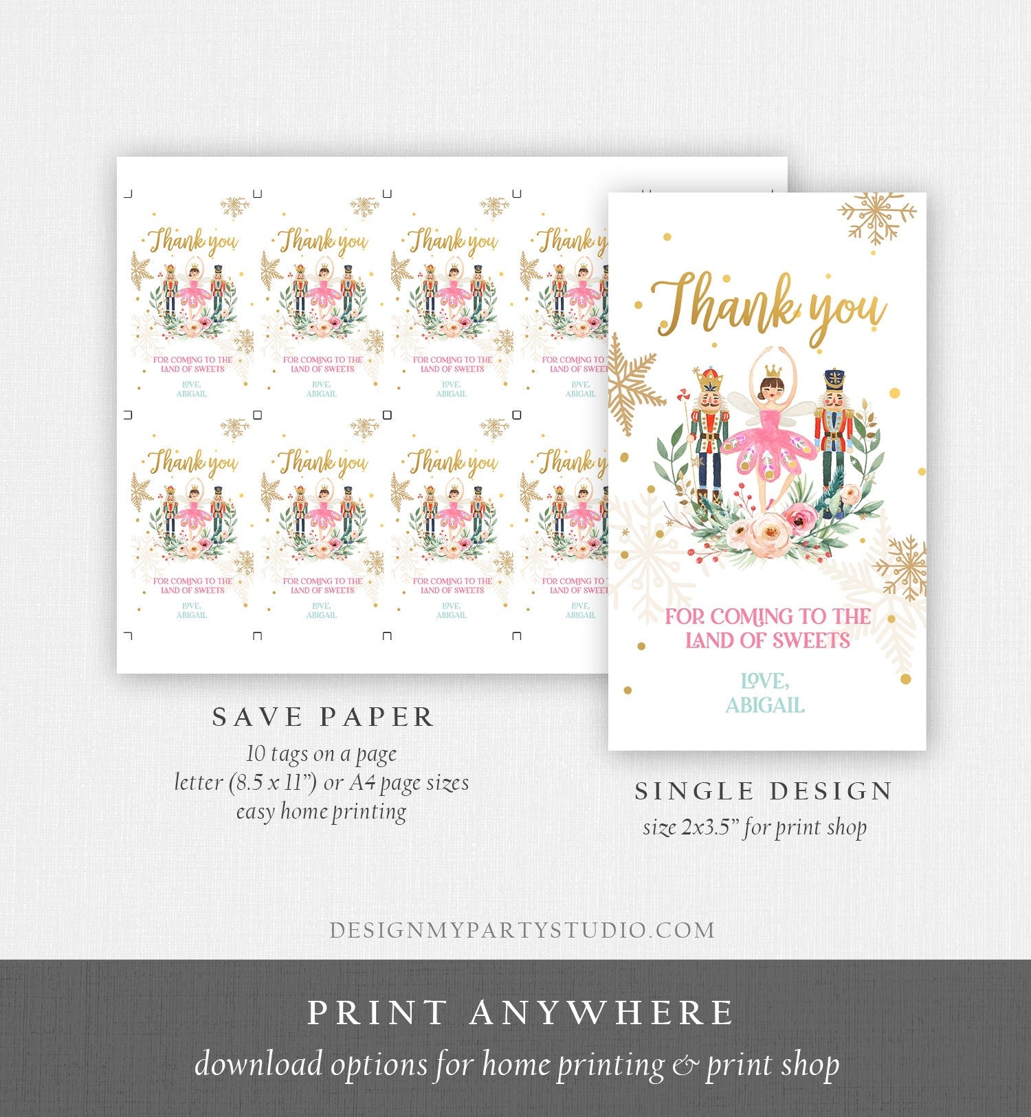 Editable Nutcracker Favor Tag Nutcracker Birthday Land of Sweets Thank You Tag Sugar Plum Fairy Christmas Winter Template Printable 0352