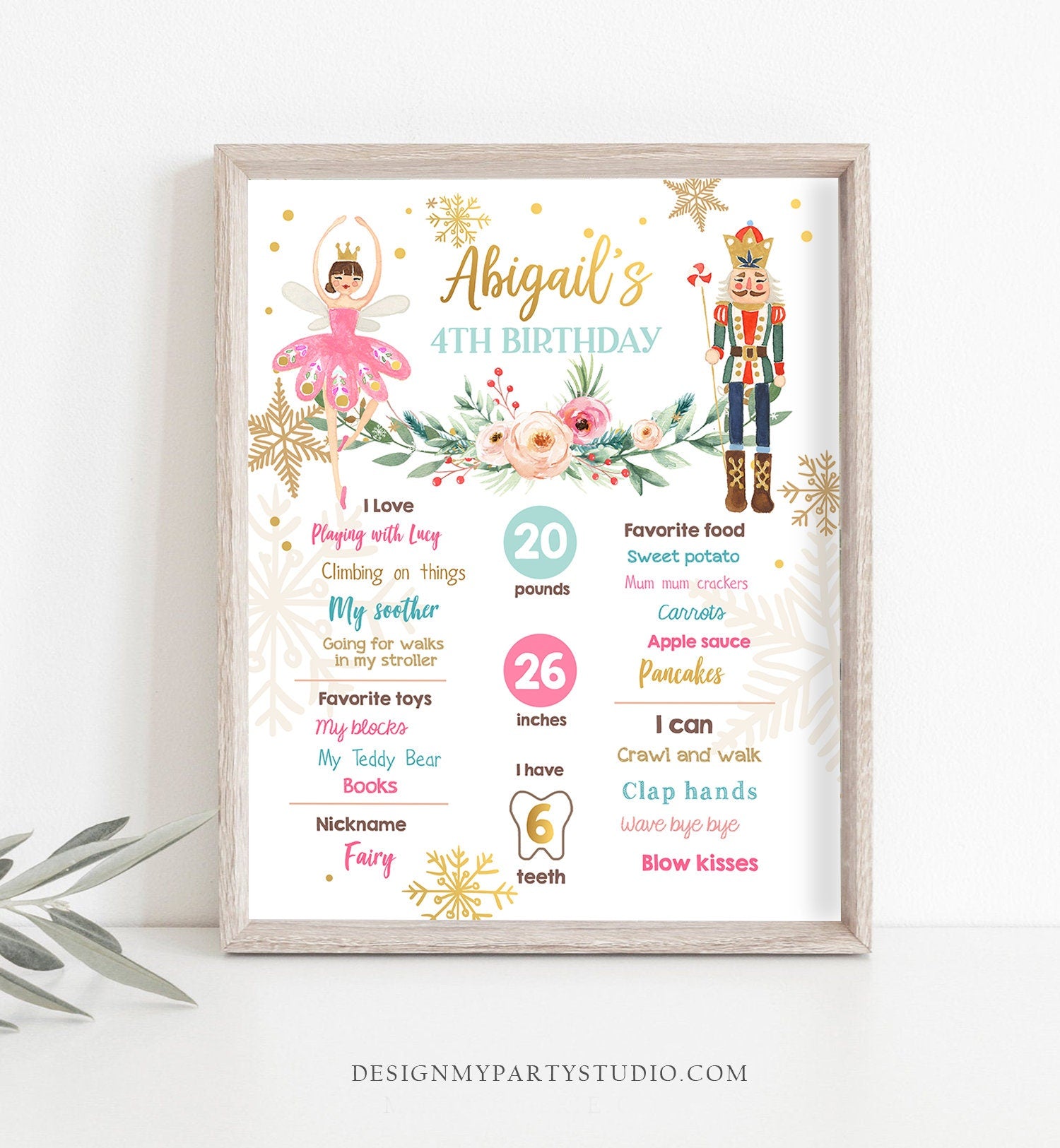 Editable Nutcracker Birthday Milestones Sign Girl First Birthday 1st Birthday Land of Sweets Milestone Board Digital Template Printable 0352