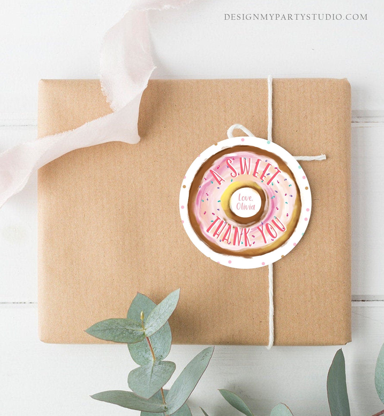 Editable Donut Favor Tags Donut Birthday A Sweet Thank You Donut Tag Stickers Girl Pink Donut Two Sweet Stickers Round Template Digital 0368