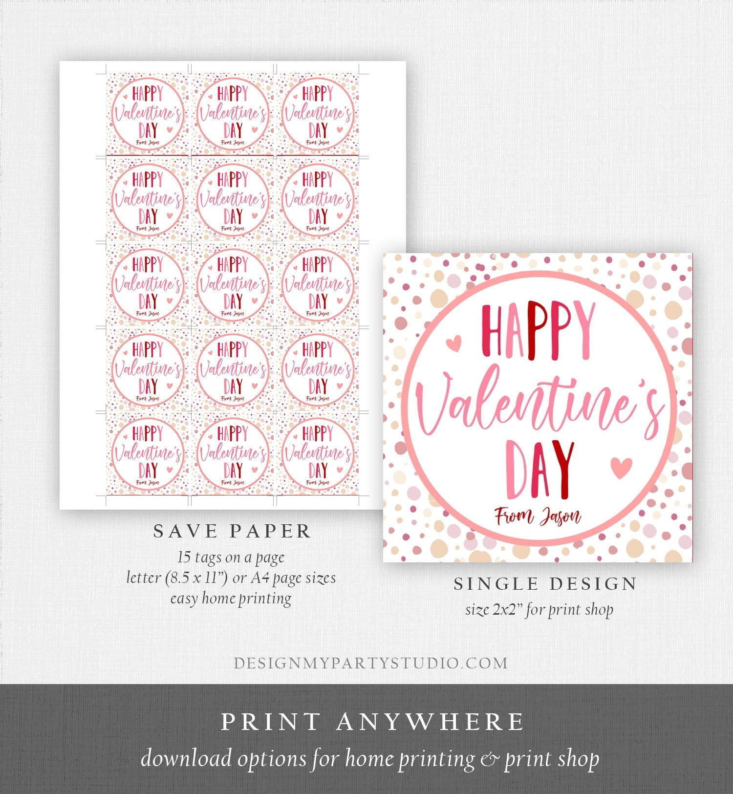 Editable Valentine's Day Cookie Tags Happy Valentine's Day Cookies Tag Sticker Pink Red Valentines Day Card Digital Template Printable 0370