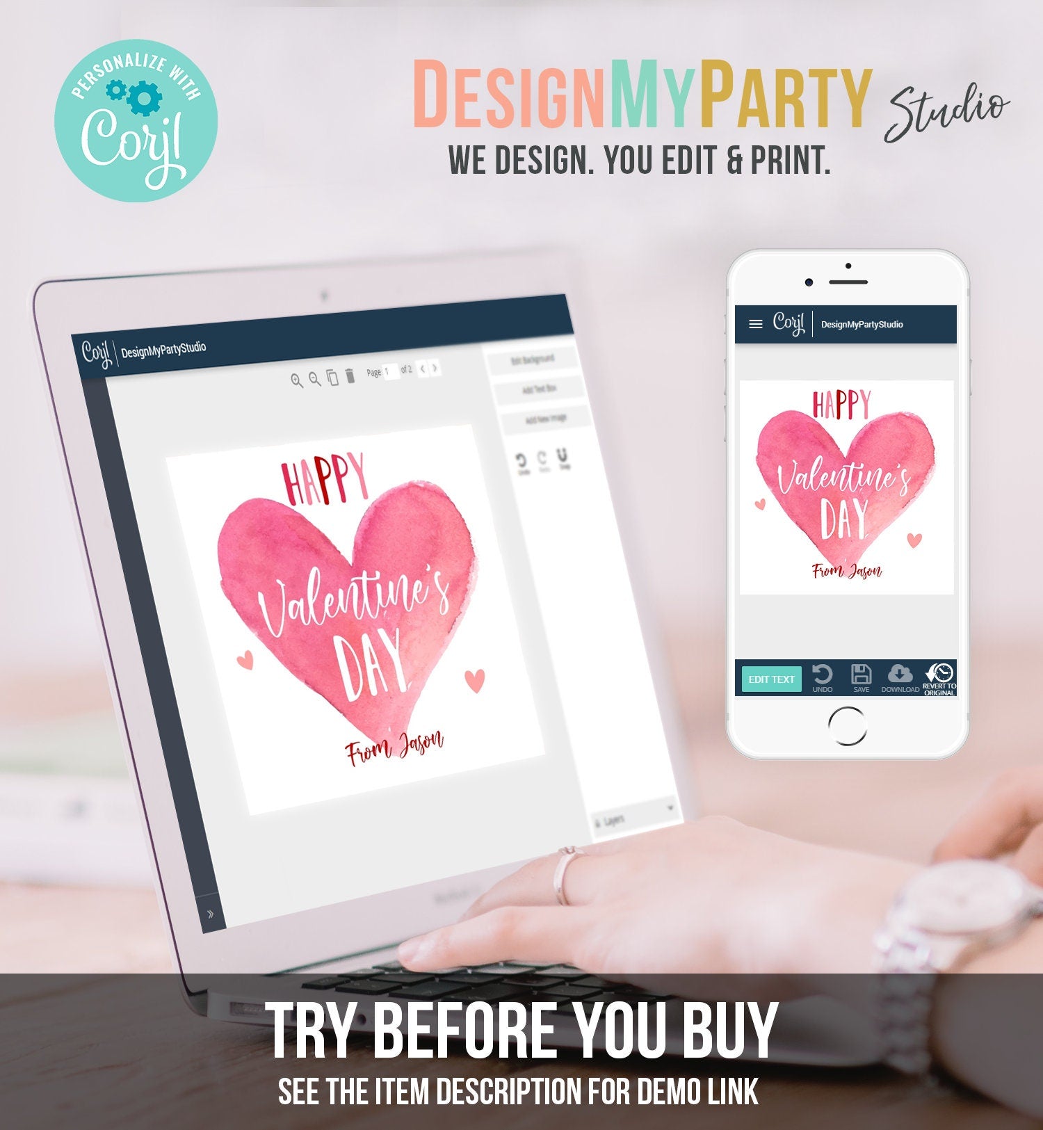 Editable Valentine's Day Cookie Tags Happy Valentine's Day Cookies Tag Sticker Pink Red Valentines Day Card Digital Template Printable 0370