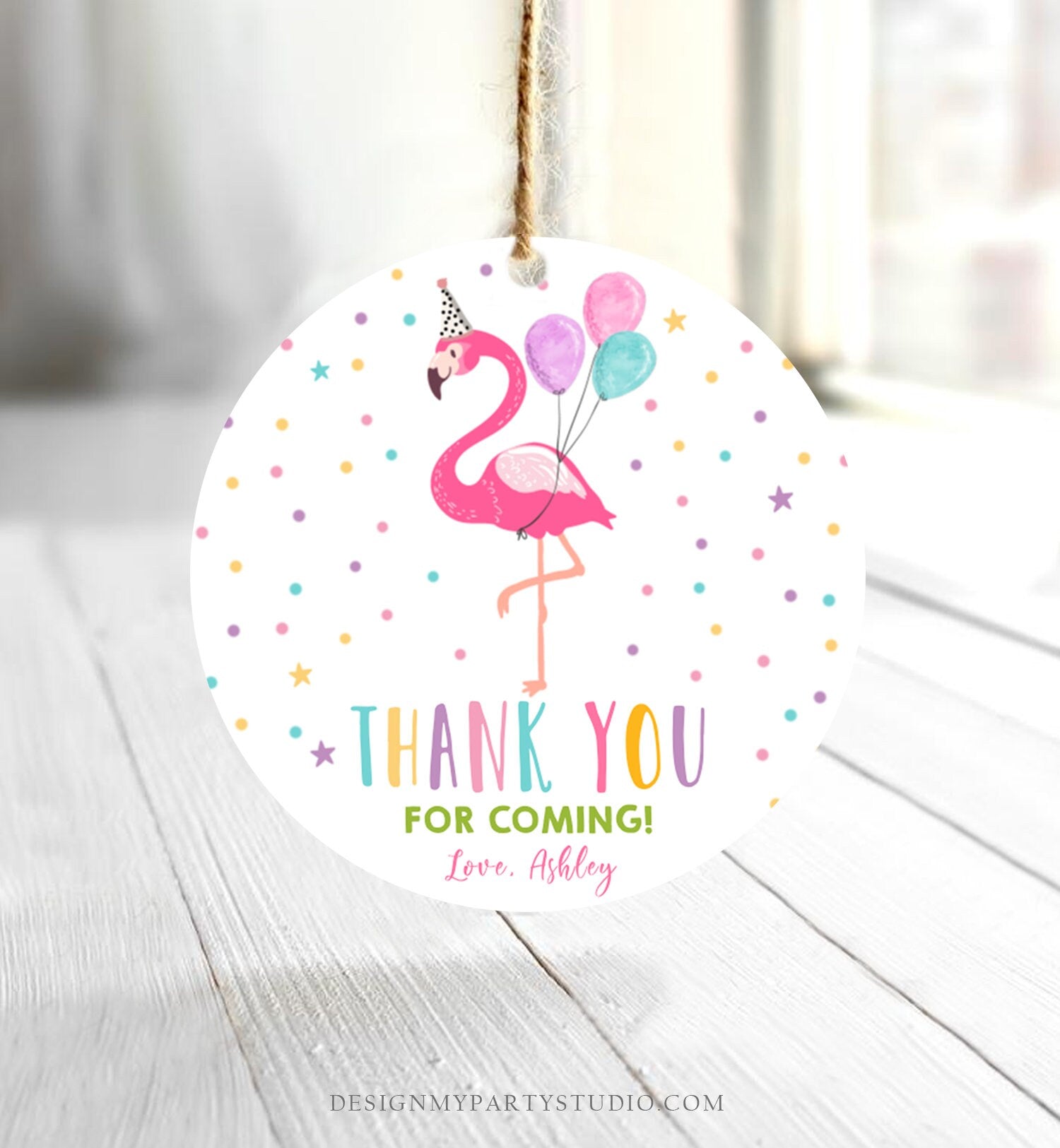 Editable Flamingo Favor Tag Drive By Birthday Favors Party Parade Cars Tropical Thank You Gift Tags Pink Girl Corjl Template Printable 0200