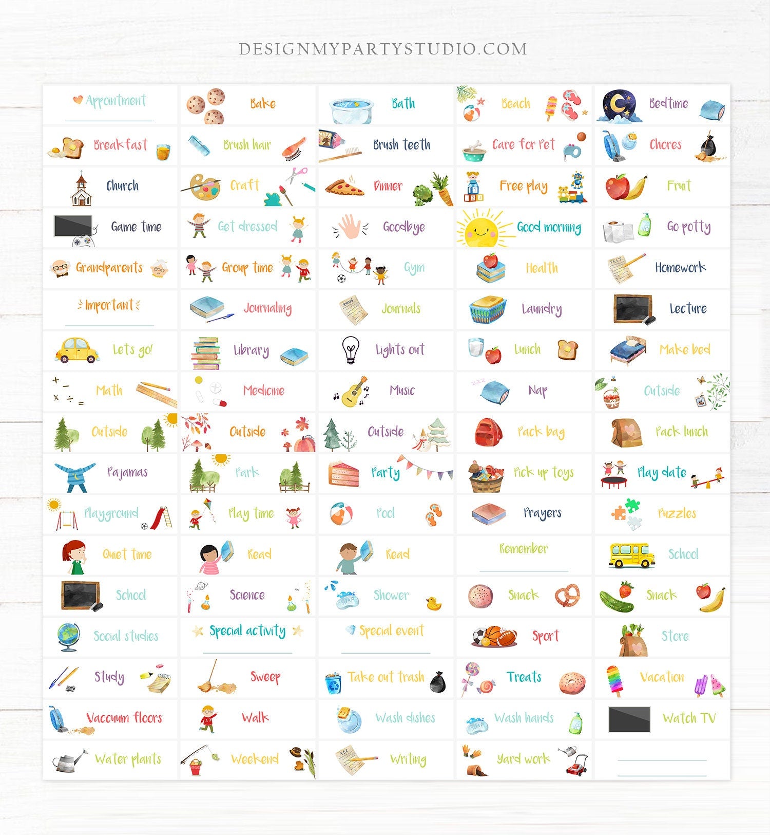 Visual Schedule Kids Daily Routine Chart 85 Cards Chores School Homeschool Toddler Preschoolers Calendar Daycare Download Printable 0341