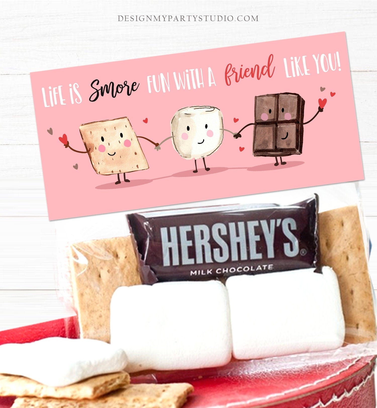 Editable Valentine Treat Bag Toppers Smores Valentine Cards For Kids Valentines Smore Treat Tags Download Printable Corjl Template 0370