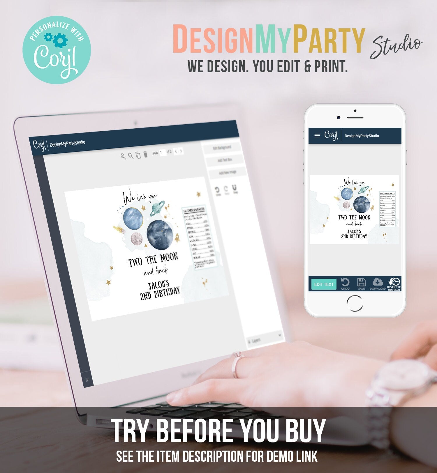 Editable Outer Space Chip Bag First Trip Around the Sun 1st Birthday Party Decor Boy Astronaut Galaxy Favors Digital Template Printable 0357