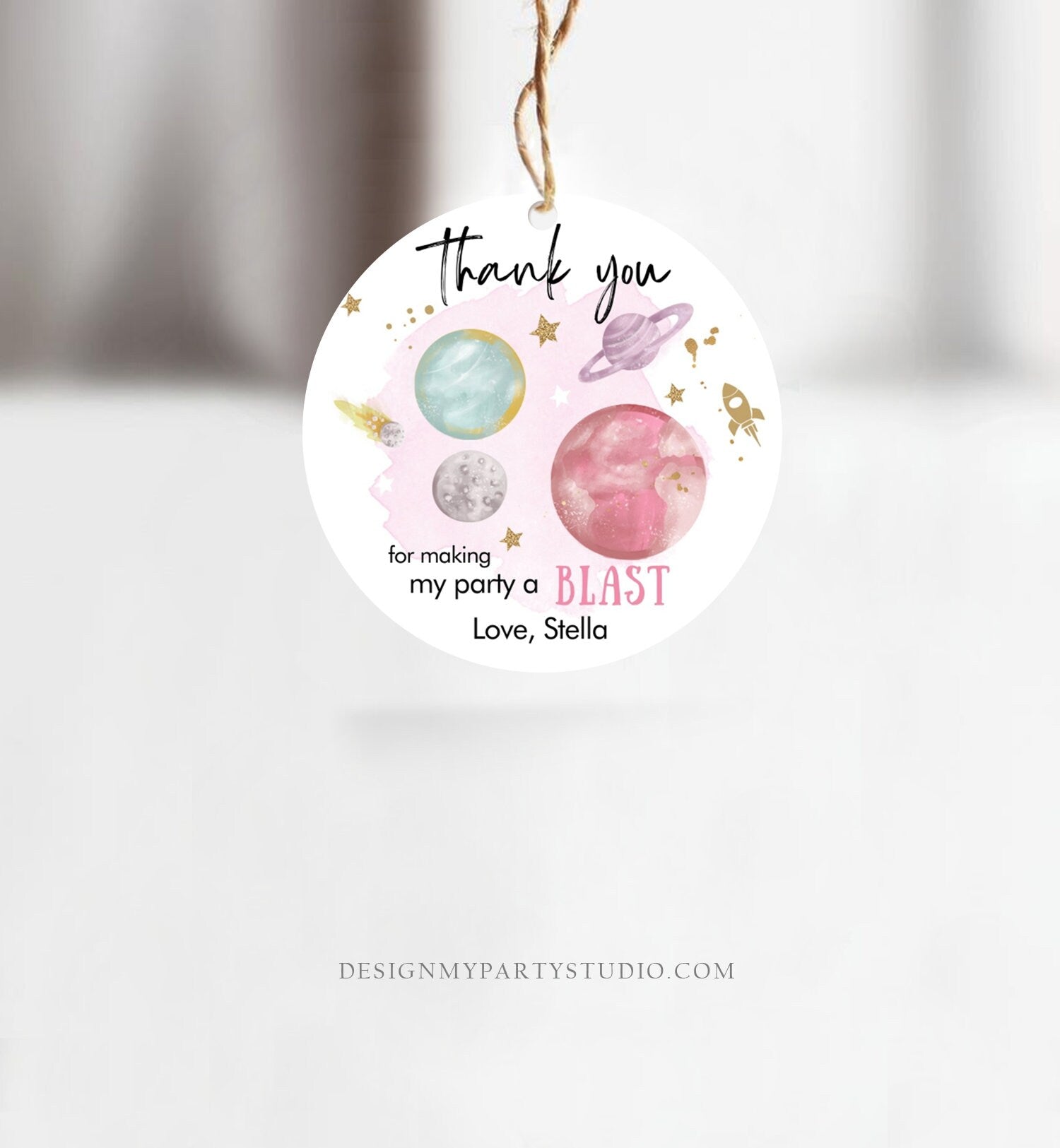 Editable Outer Space Favor Tags Space Birthday Thank you Sticker Galaxy Gift tags Trip Around the Sun Planets Template Corjl PRINTABLE 0357