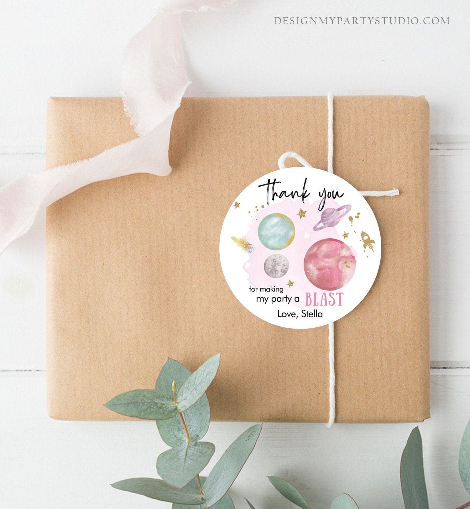 Editable Outer Space Favor Tags Space Birthday Thank you Sticker Galaxy Gift tags Trip Around the Sun Planets Template Corjl PRINTABLE 0357