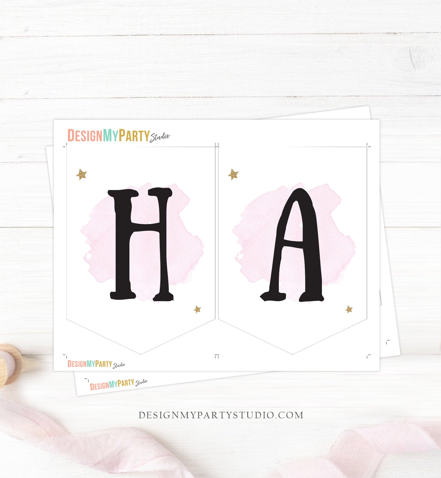 Happy Birthday Banner Outer Space Planets Banner Girl Pink Galaxy First Birthday Decorations Rocket Instant Download DIY Printable 0357